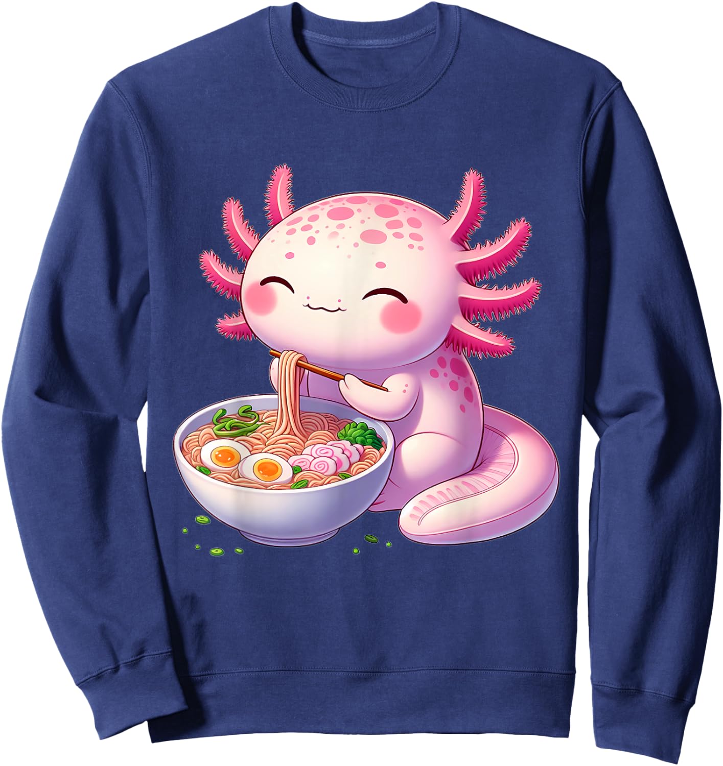 Anime Kawaii Axolotl Food Ramen Noodles Kids Teen Girls Boy , black Sweatshirt - Sweatshirt | Navy