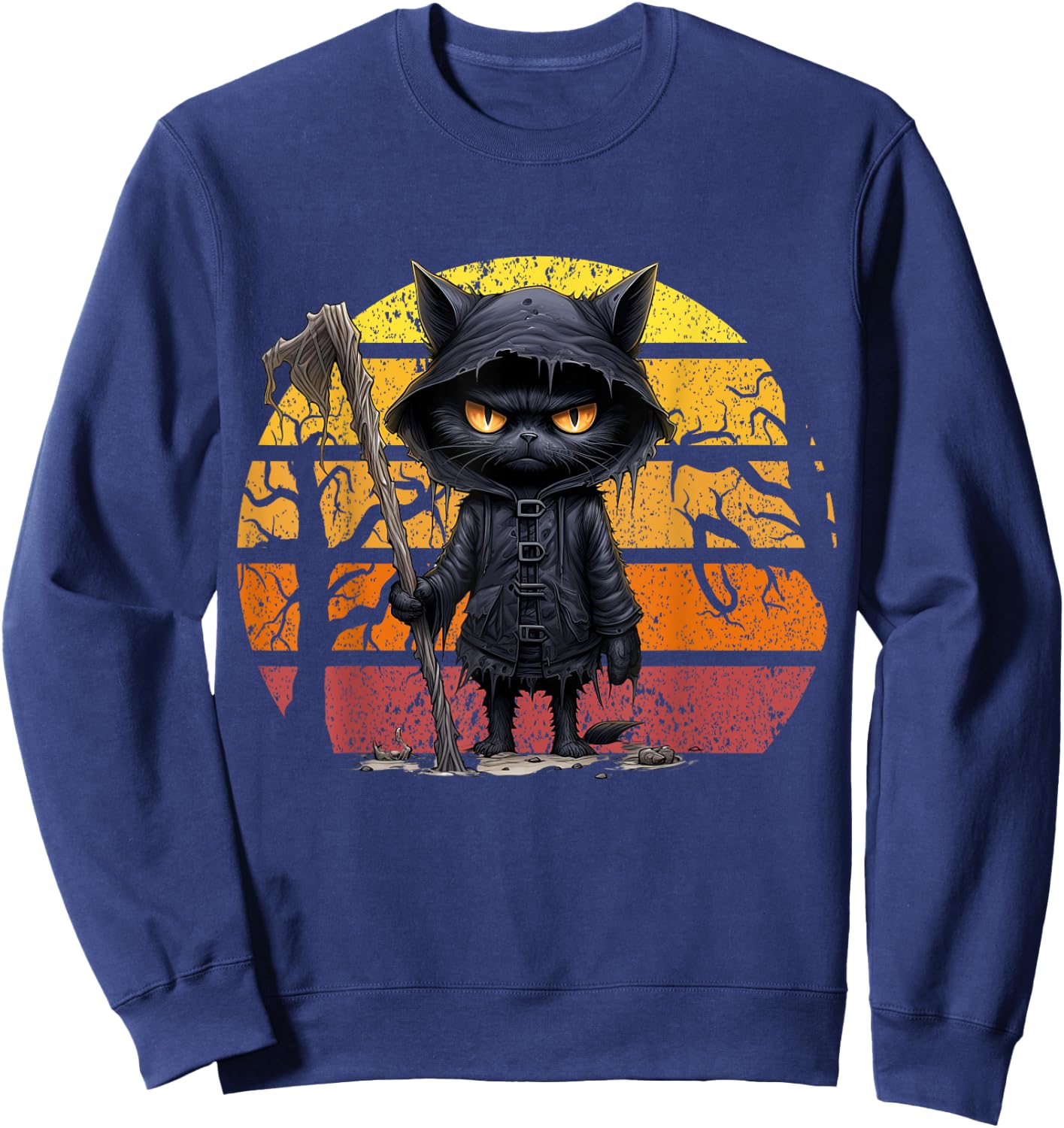 Halloween Black Cat Halloween Scary Angry Cat Men Women Kid Sweatshirt - Sweatshirt | Navy