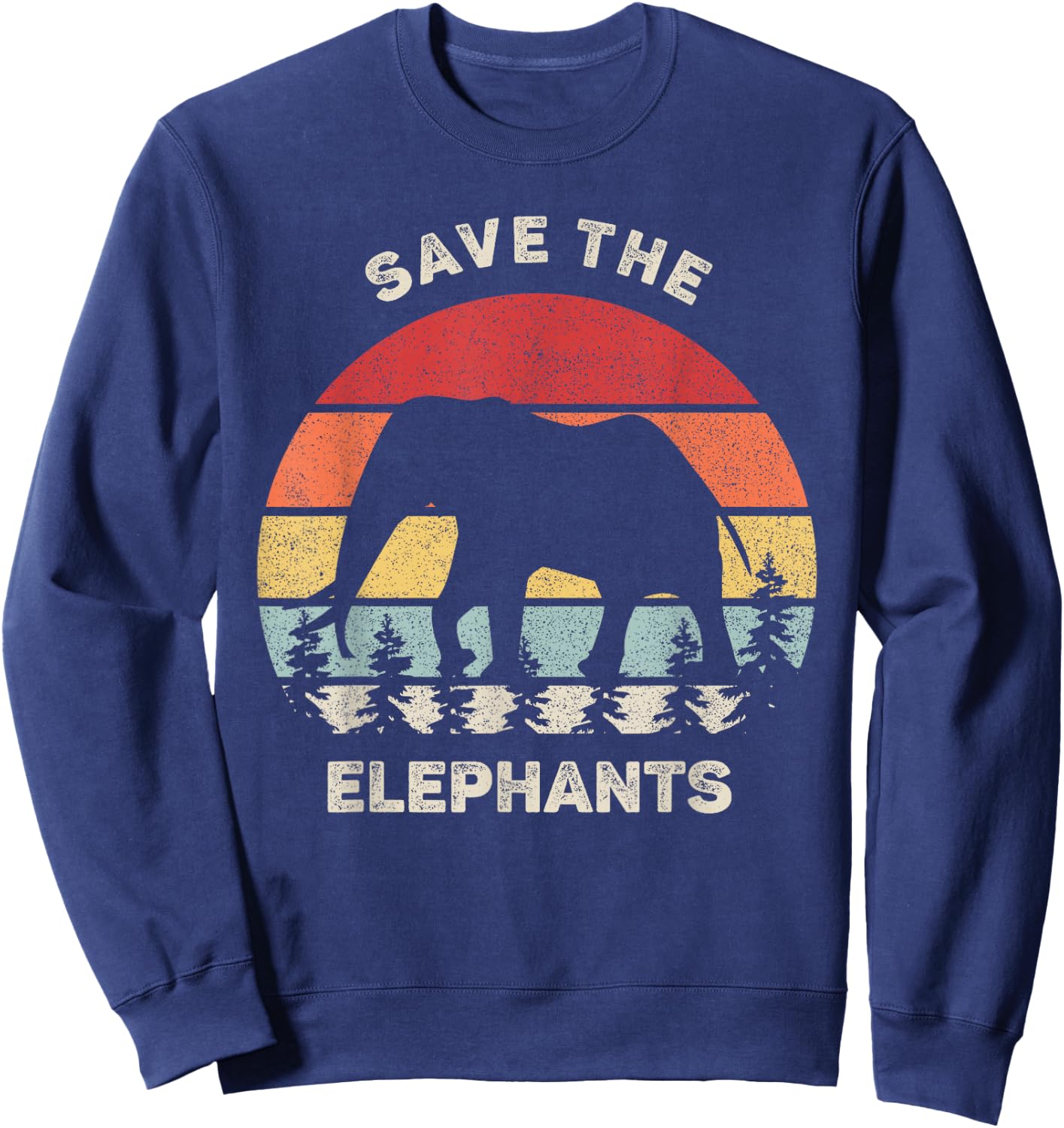 Retro Save The Elephants Shirt Animal Lover Vintage Elephant Sweatshirt - Sweatshirt | Navy