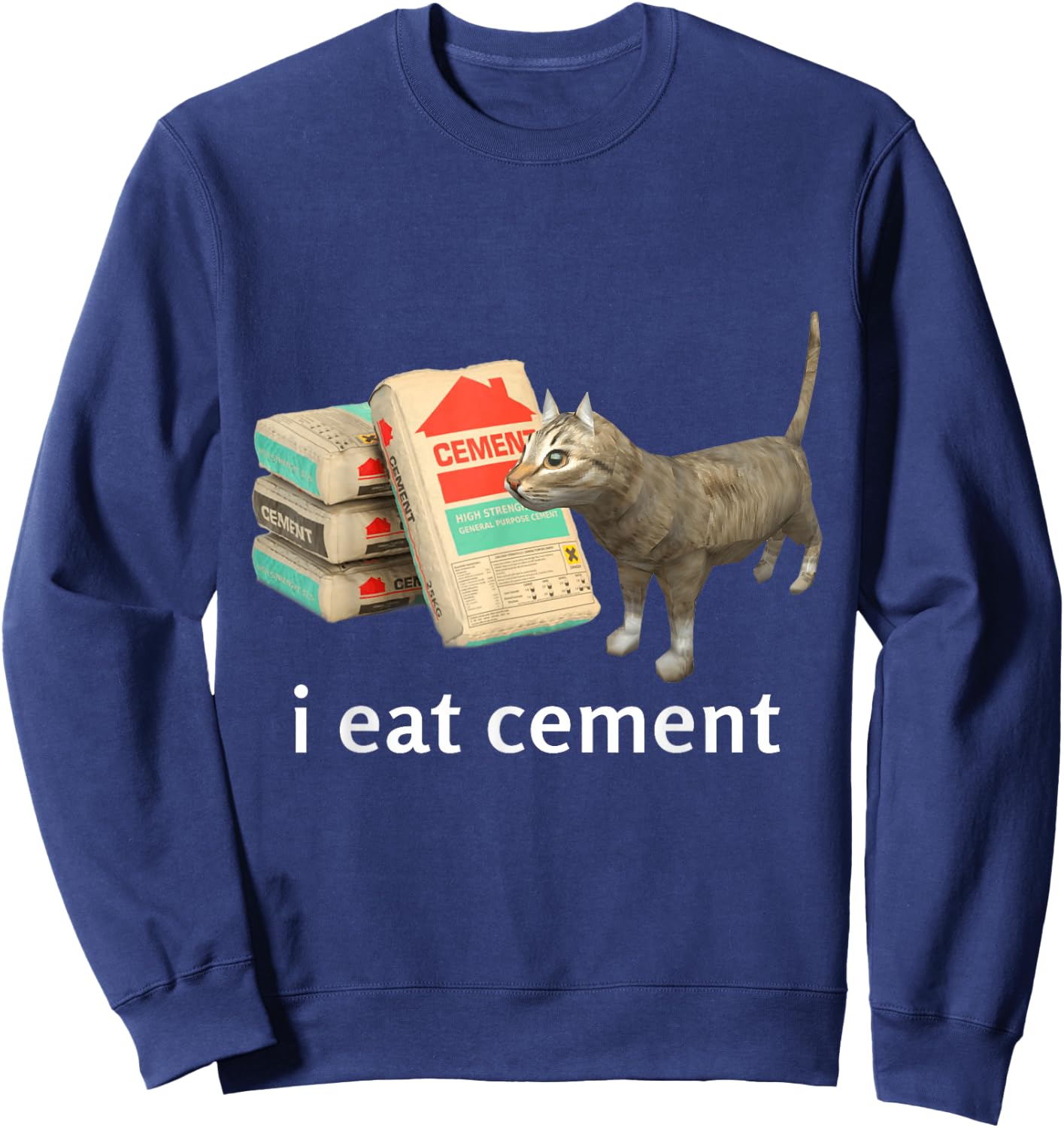 I Eat Cement Cat Shirt Kids Funny Dank Cat Meme Sweatshirt - Sweatshirt | Navy