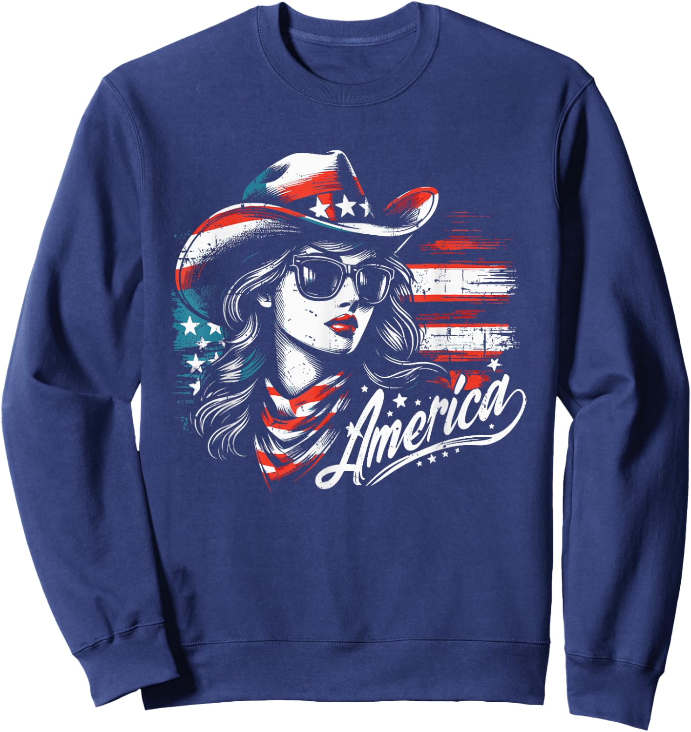 Vintage Cowgirl America Western 4th of July Girls Sweatshirt - Sweatshirt | Navy