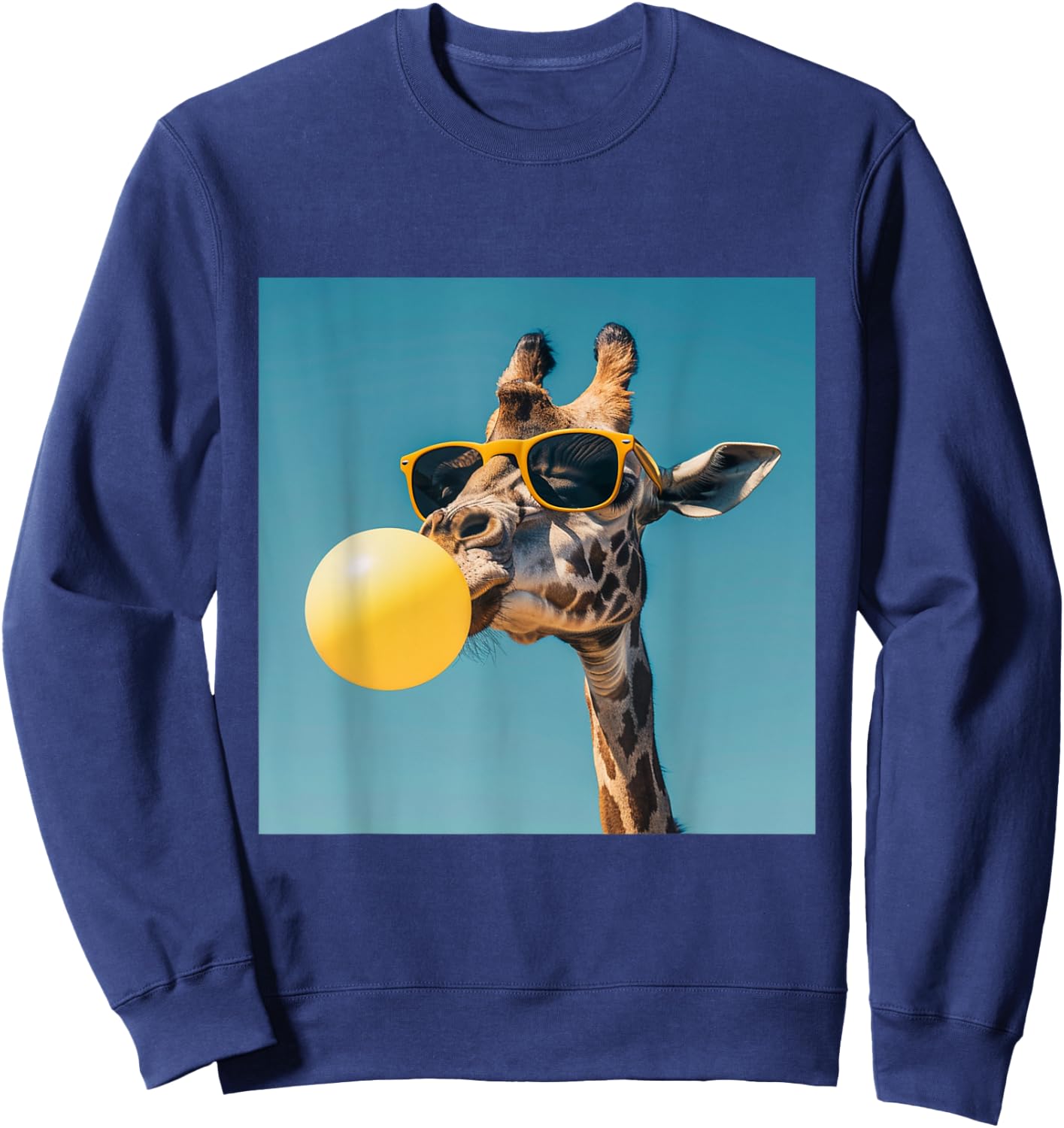 Giraffe chewing Yellow gum and Wearing sunglasses Sweatshirt - Sweatshirt | Navy