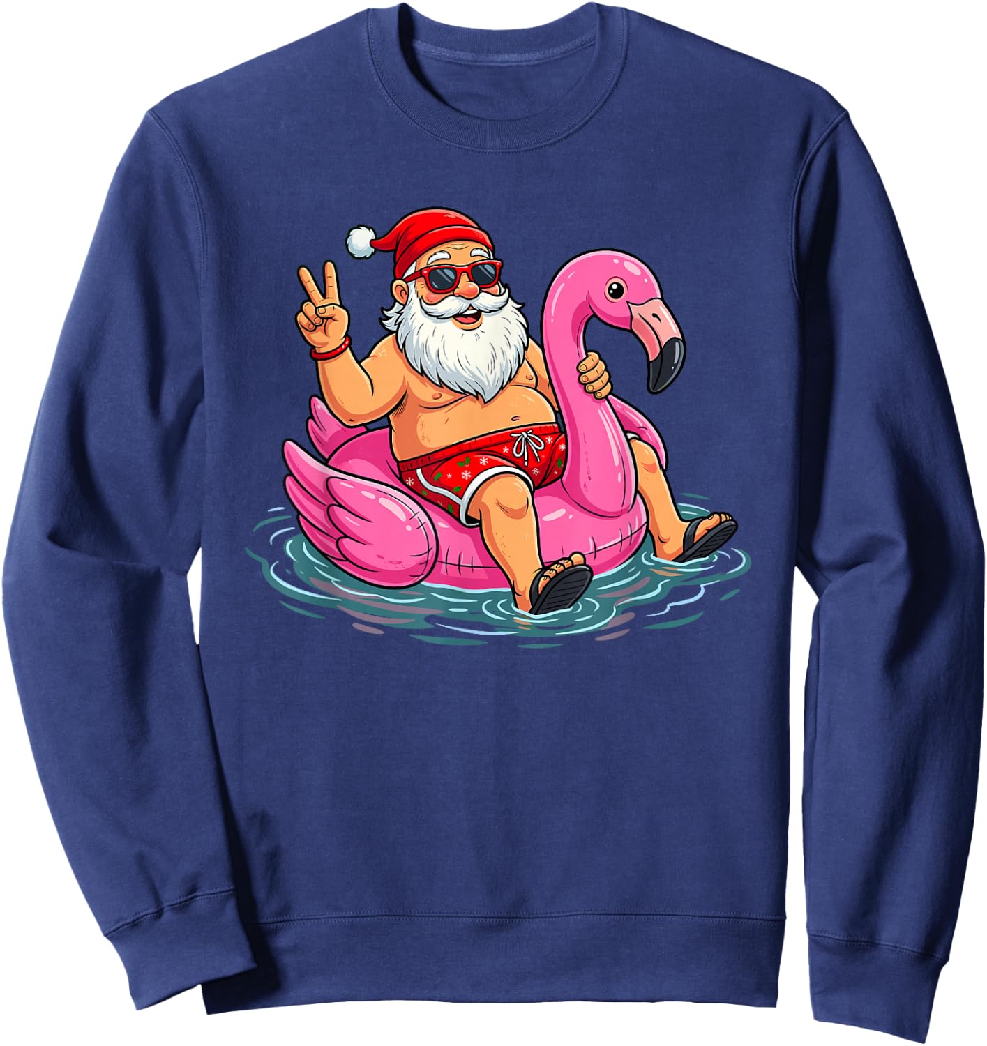 Christmas in June Sunglasses Santa Flamingo Summer Sweatshirt - Sweatshirt | Navy