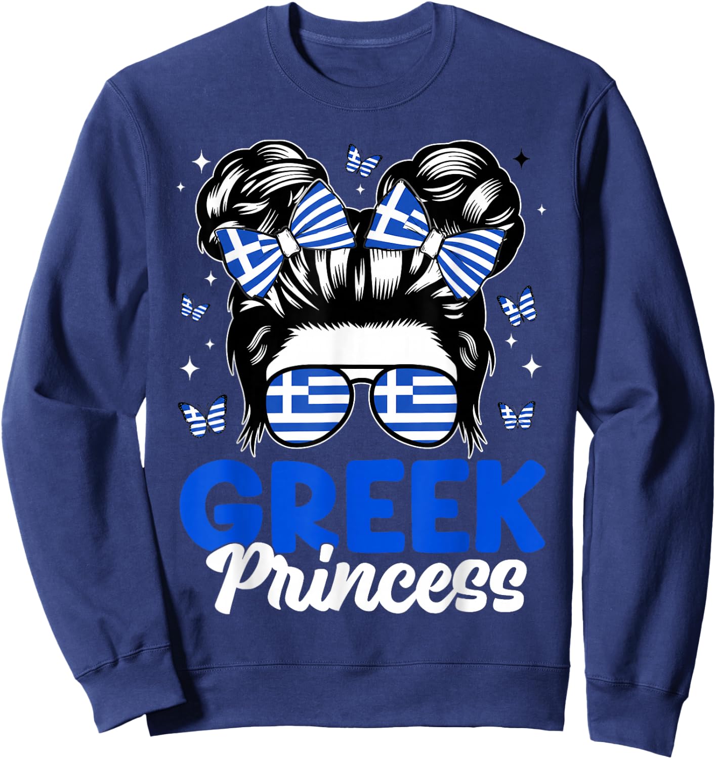 Greek Princess Greece Girl Cute Greek Bow Flag Women Kids Sweatshirt - Sweatshirt | Navy