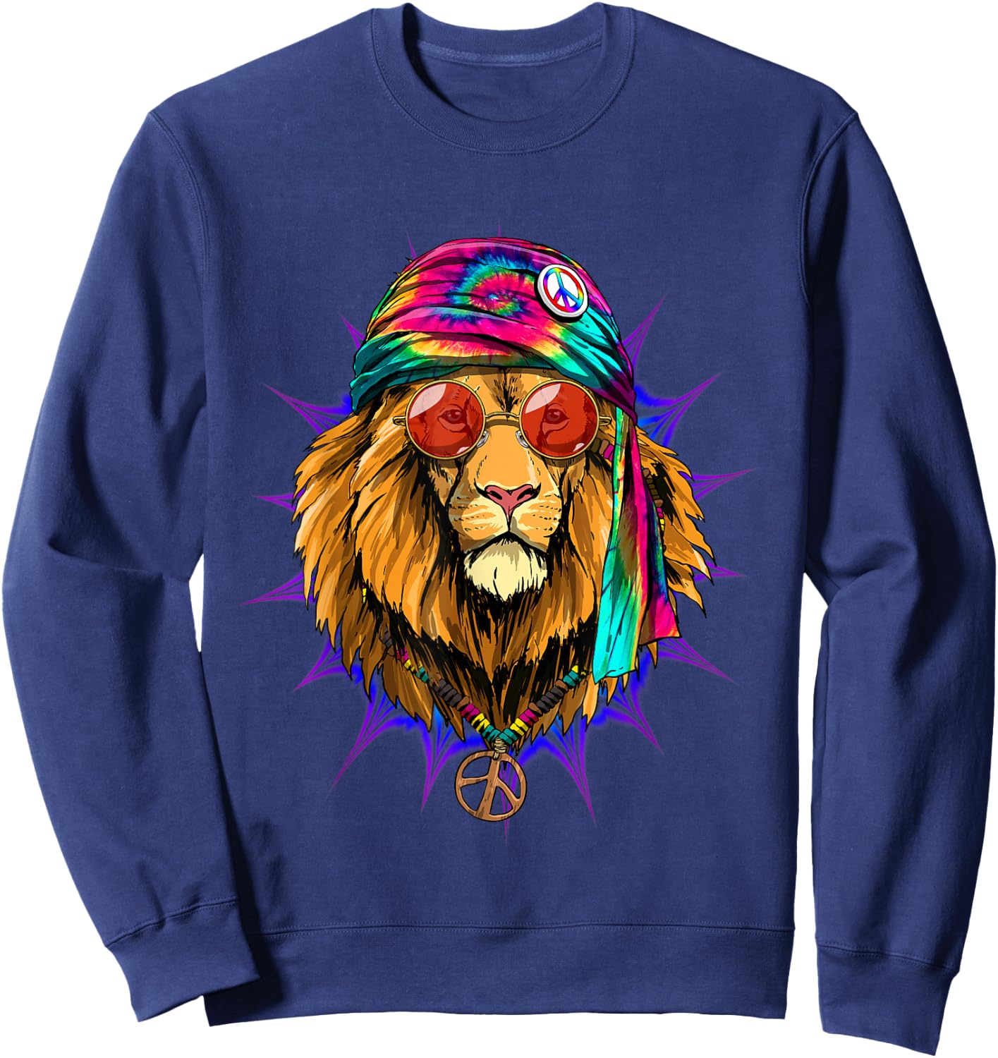 Tie Dye Hippie Lion Hippiness Peace Love Lion Sweatshirt - Sweatshirt | Navy