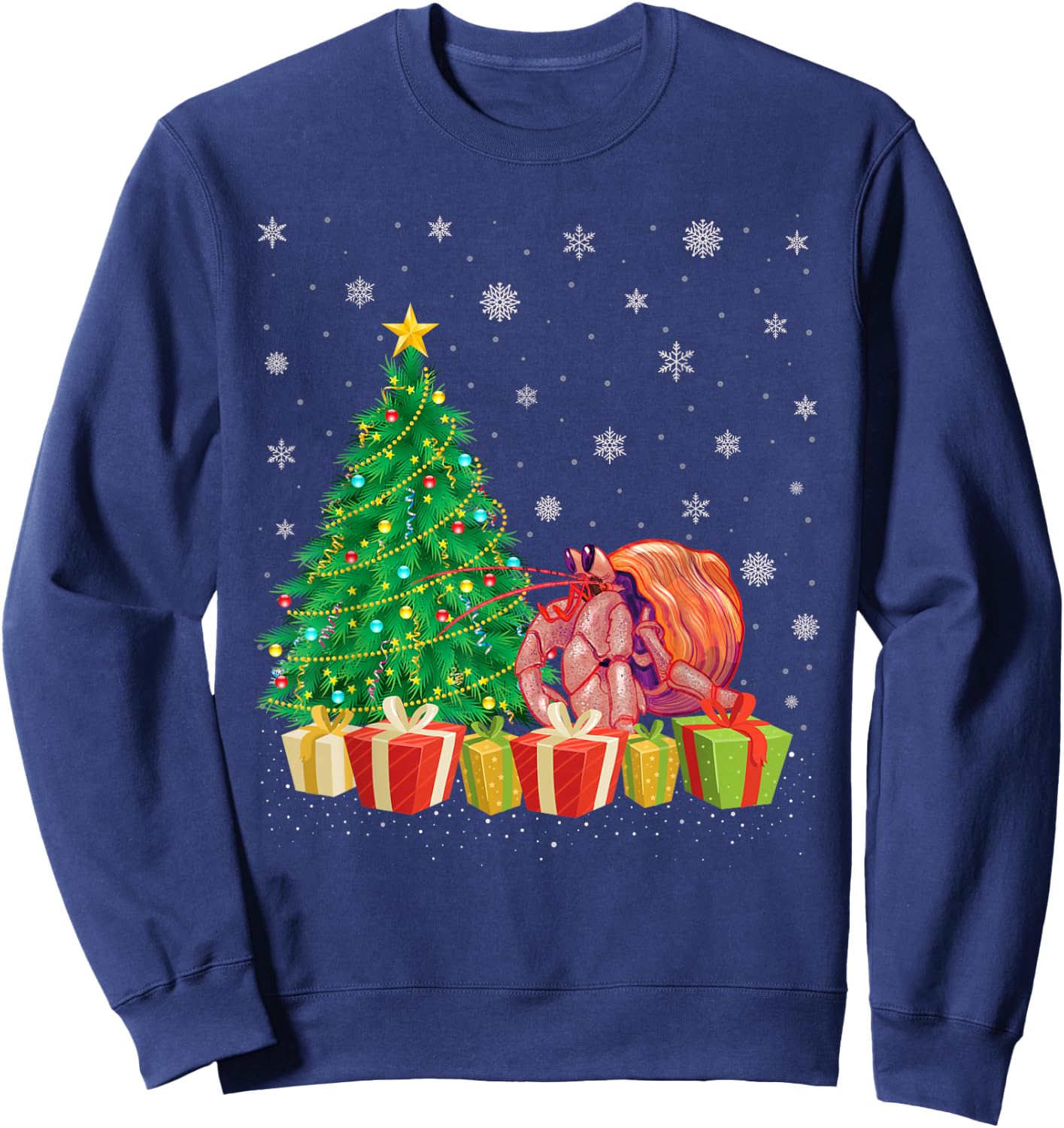 Xmas Tree Lighting Santa Hat Hermit Crab Christmas Sweatshirt - Sweatshirt | Navy