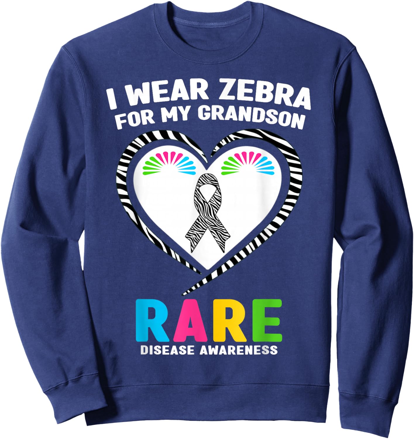 I Wear Zebra for My Grandson Rare Disease Awareness Day 2026 Sweatshirt - Sweatshirt | Navy