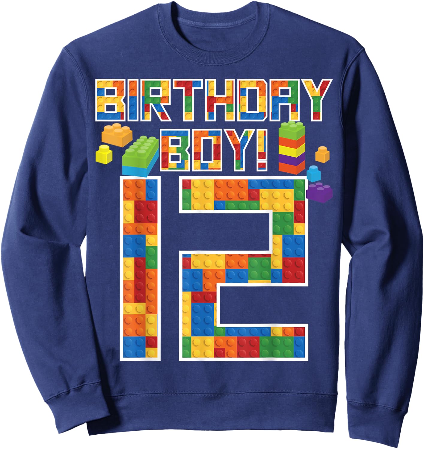 Cute 12th Birthday Gift 12 Years Old Block Building Boy Kid Sweatshirt - Sweatshirt | Navy