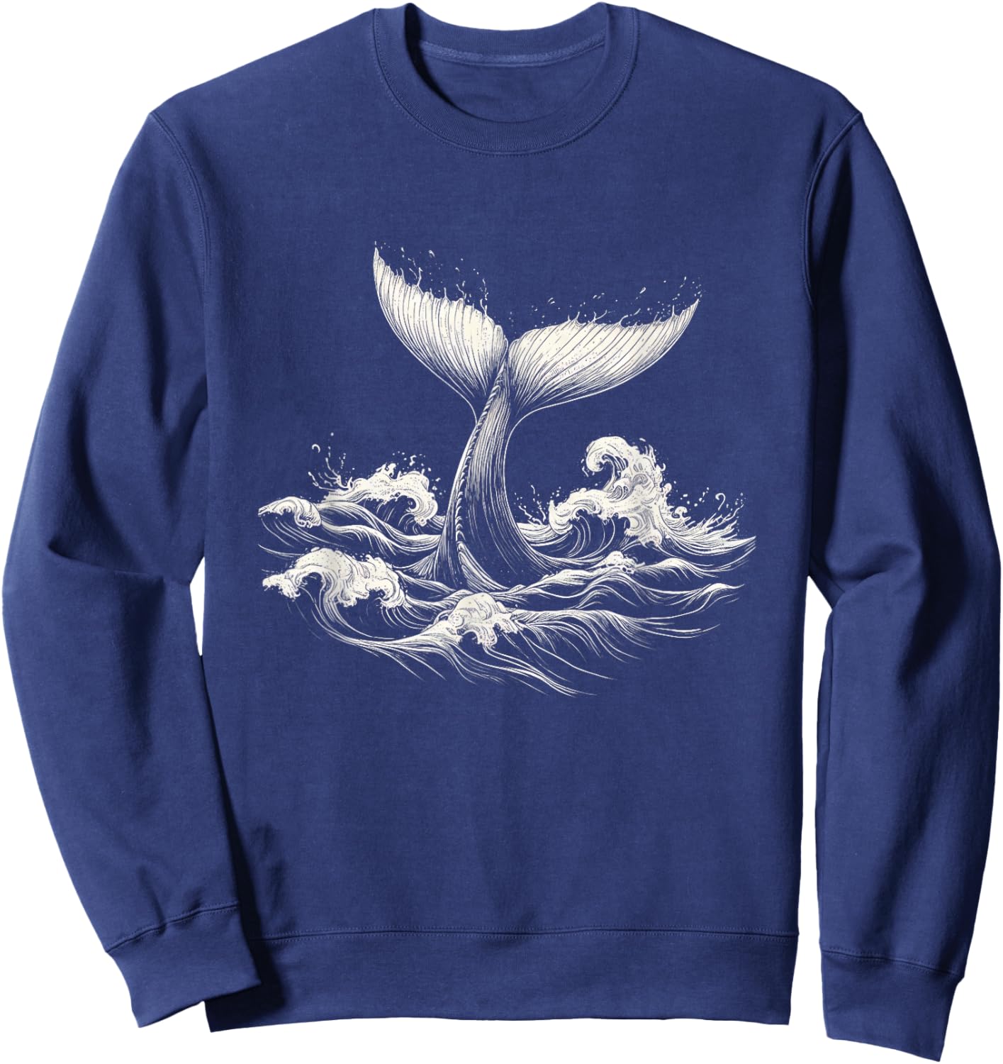 Whale Tail in Wave Graphic Design Sweatshirt - Sweatshirt | Navy
