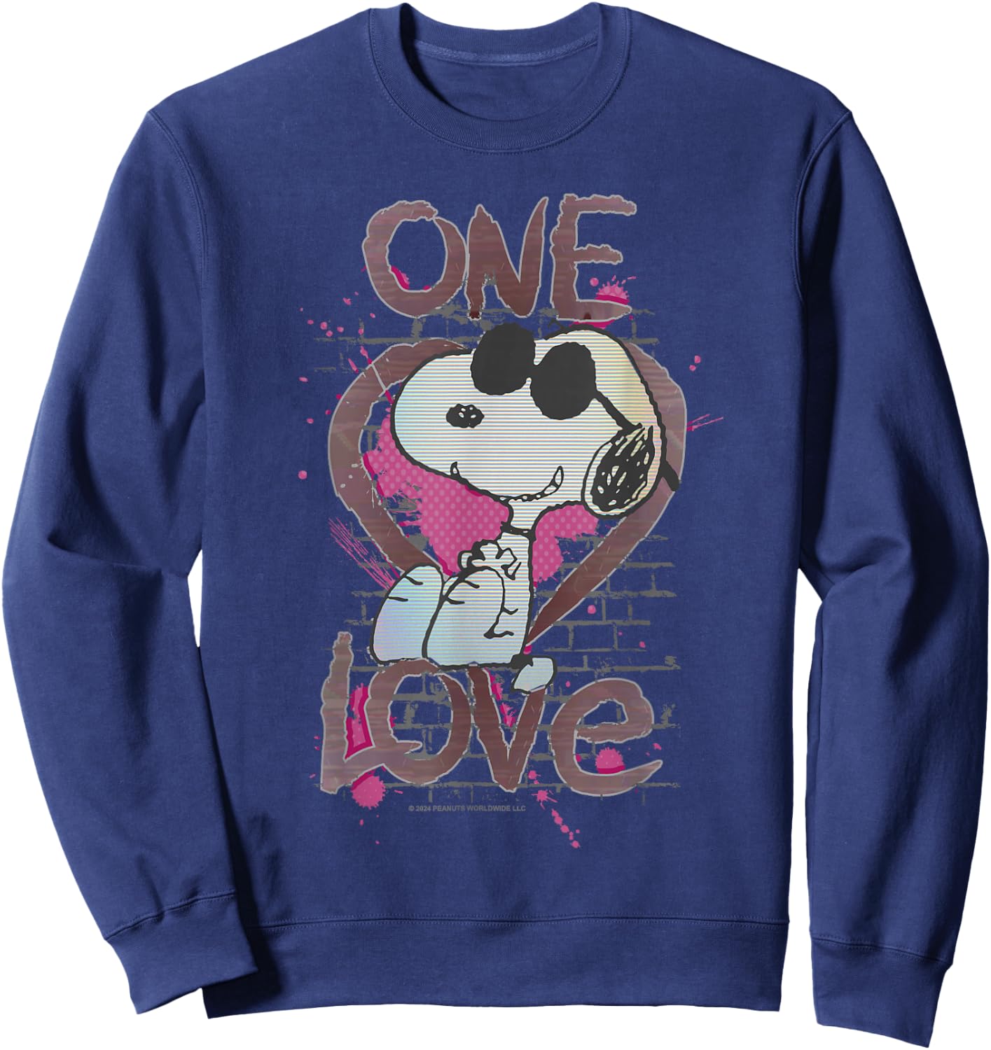 Peanuts Snoopy Joe Cool One Love Glitch Vintage Valentine's Day Sweatshirt - Sweatshirt | Navy