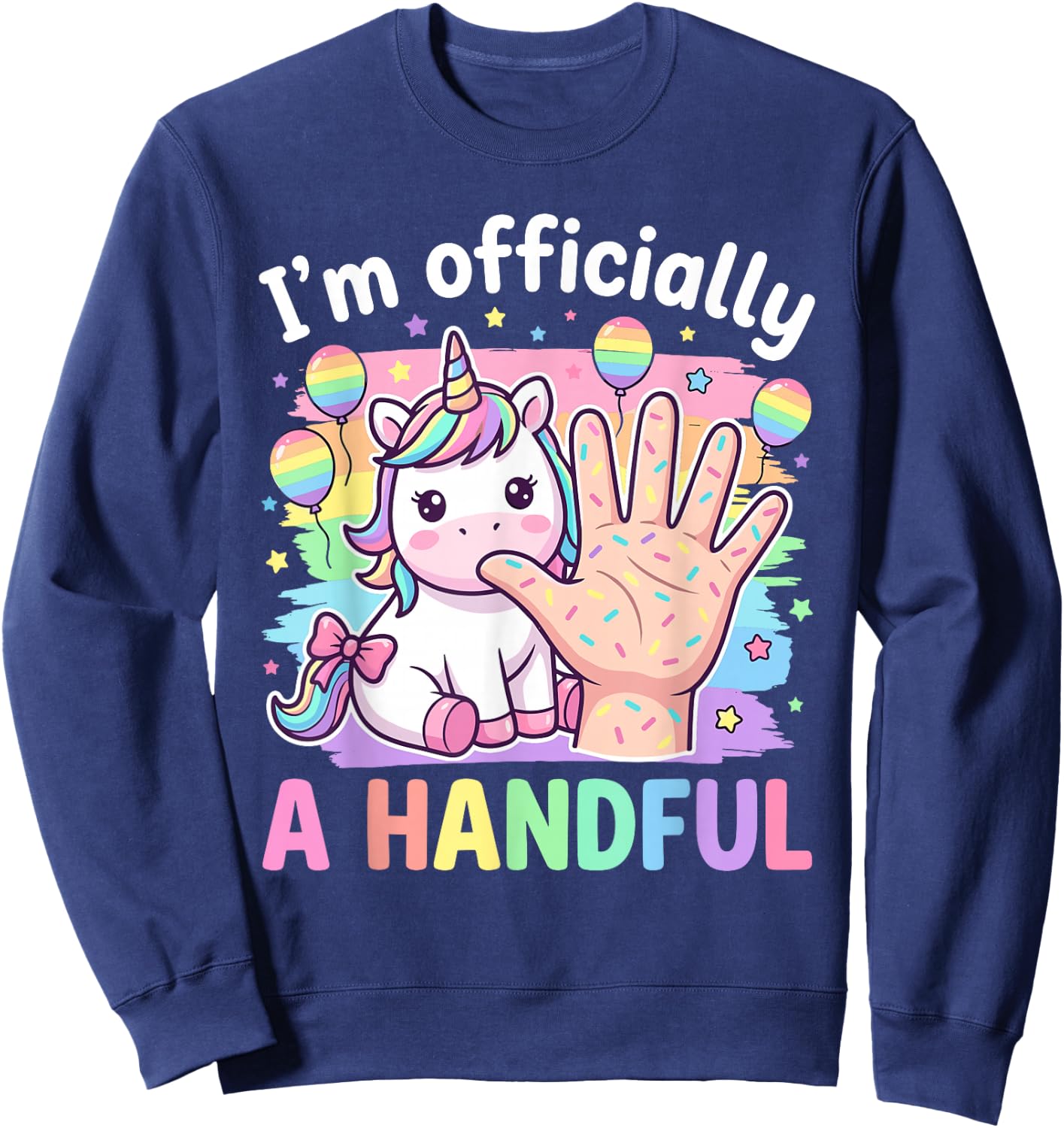 Unicorn Girls Officially A Handful 5th Birthday Sweatshirt - Sweatshirt | Navy