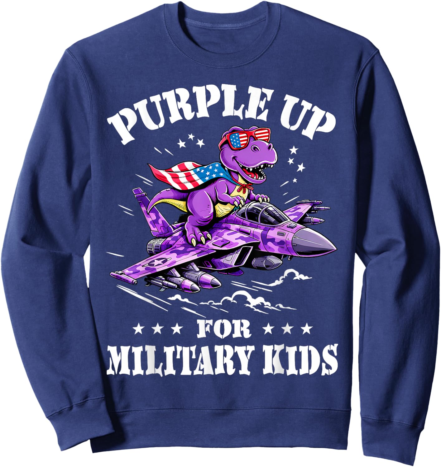 Purple up Proud Military Kids Shirt Dinosaur Military Child Sweatshirt - Sweatshirt | Navy