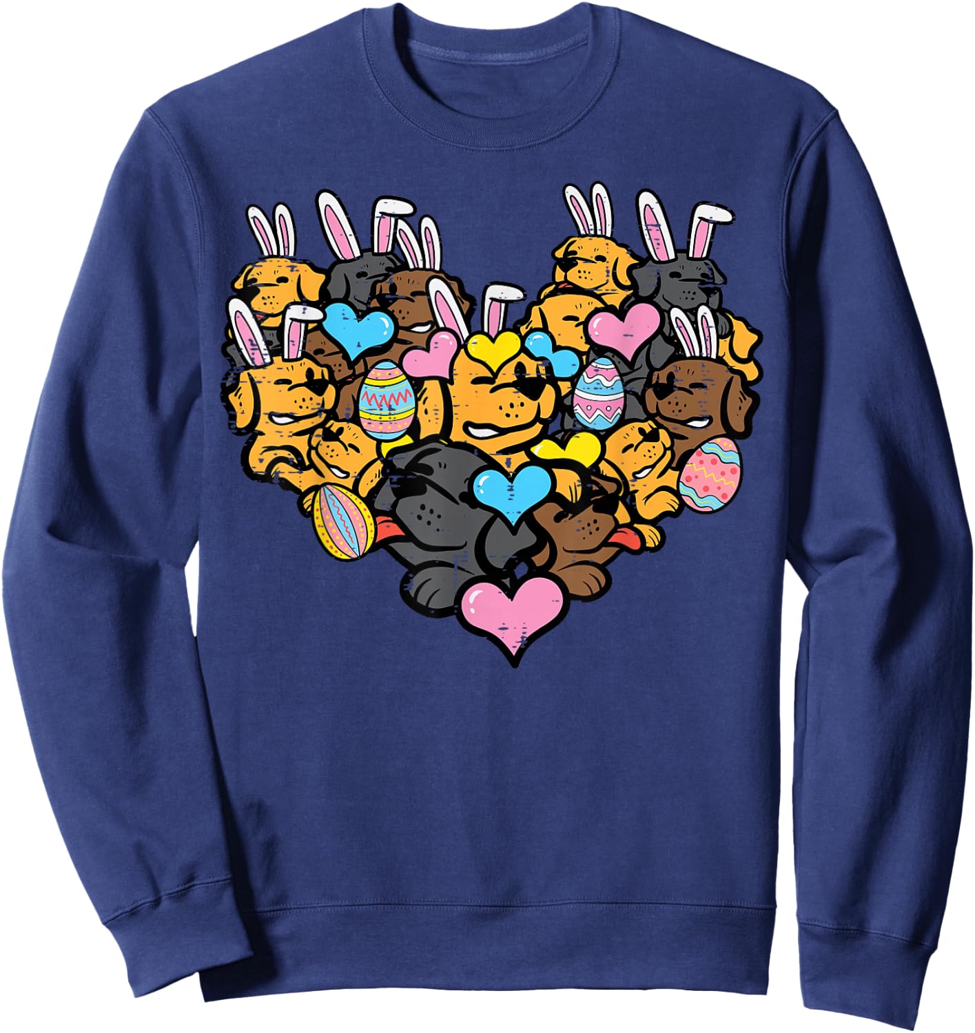 Easter Heart Shape Dog Faces Bunny Eggs Puppy Women Kids Men Sweatshirt - Sweatshirt | Navy
