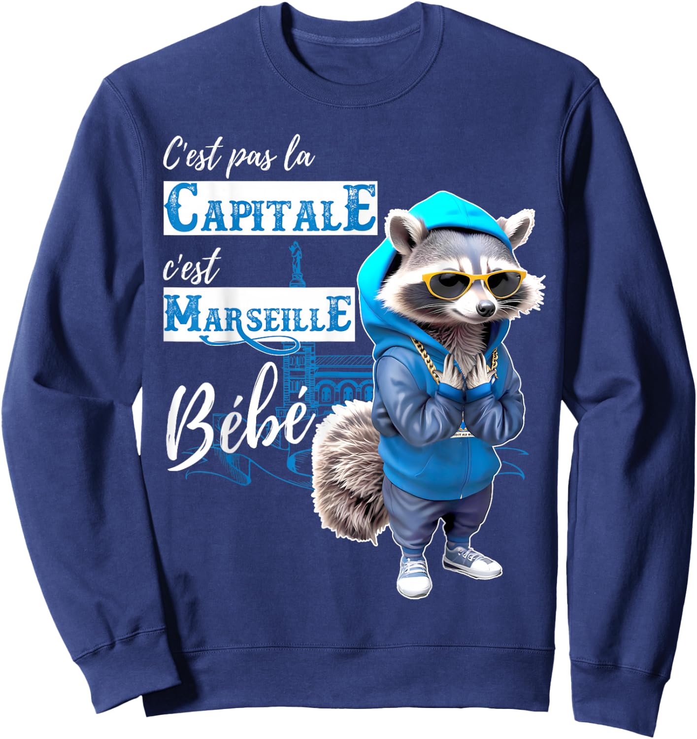 Fan C'est Marseille Baby Funny Raccoon Rap , Black, S Sweatshirt - Sweatshirt | Navy
