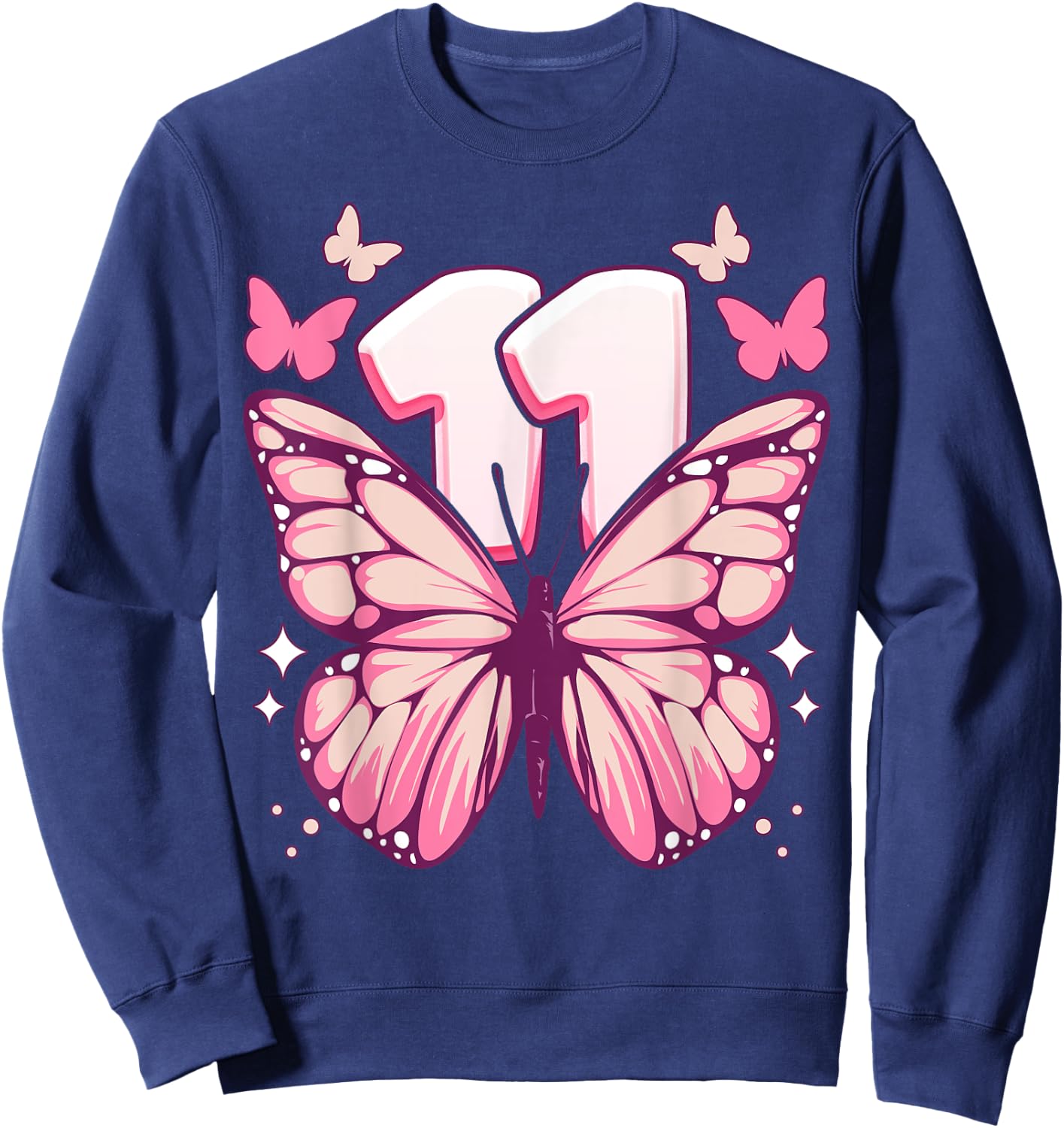 Geburtstagskind 11 Jahre, Schmetterlinge und Nummer 11 Sweatshirt - Sweatshirt | Navy