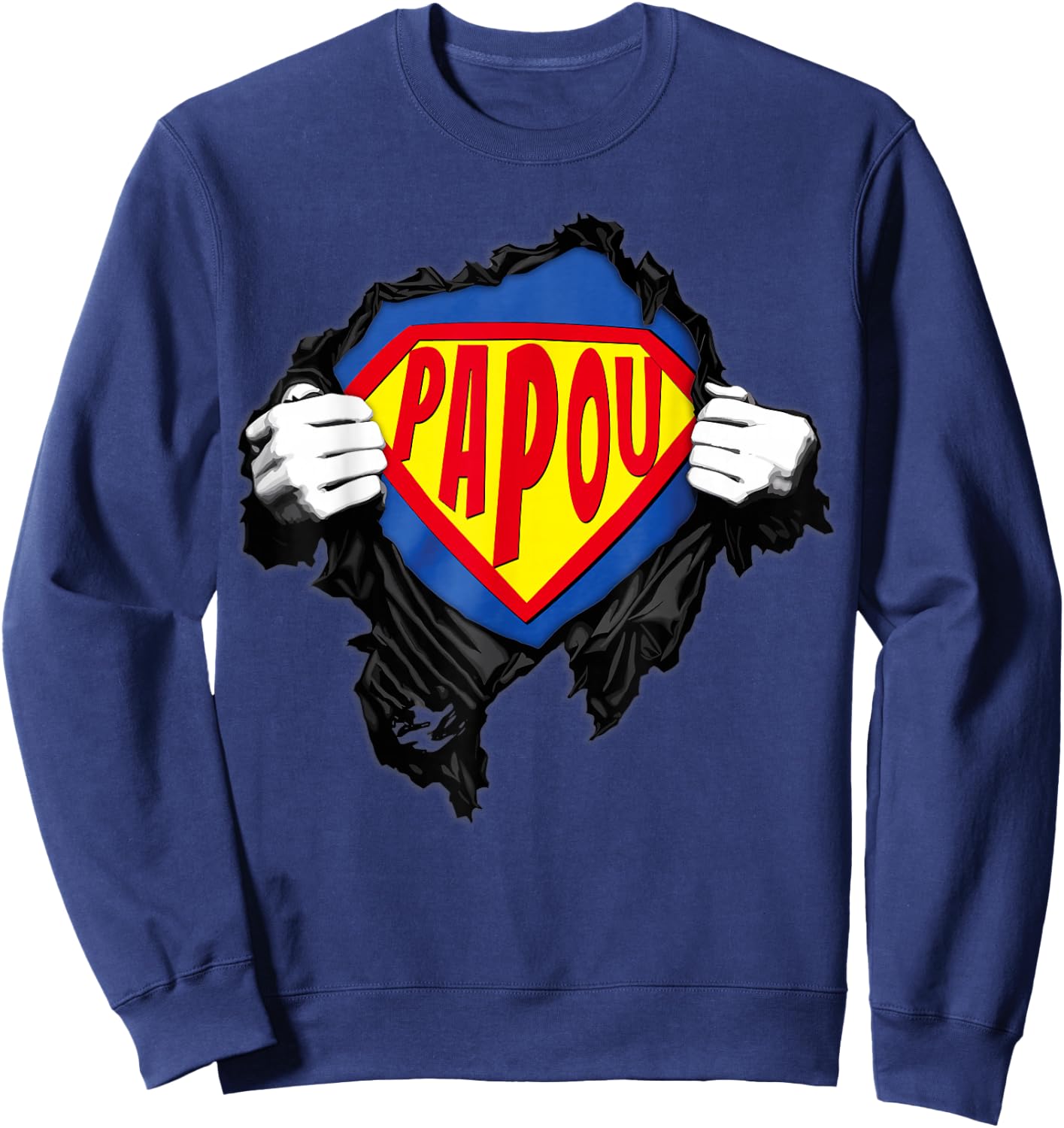Papou, Superhero Gift Humour Grandfather's Day Papou , Black, S Sweatshirt - Sweatshirt | Navy