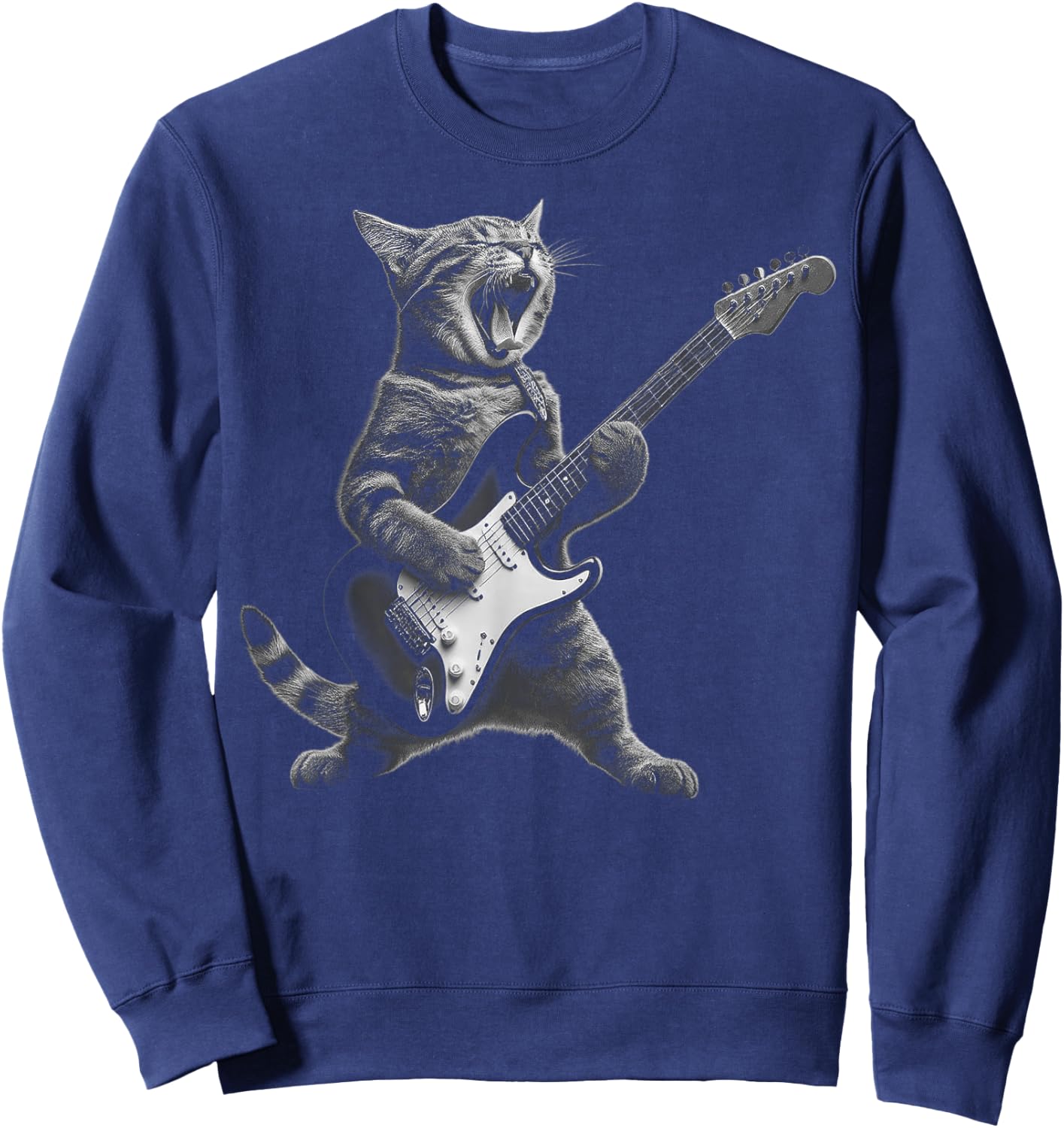 Funny Cat Playing Guitar Rock and Roll Gifts Men Women Kid Sweatshirt - Sweatshirt | Navy