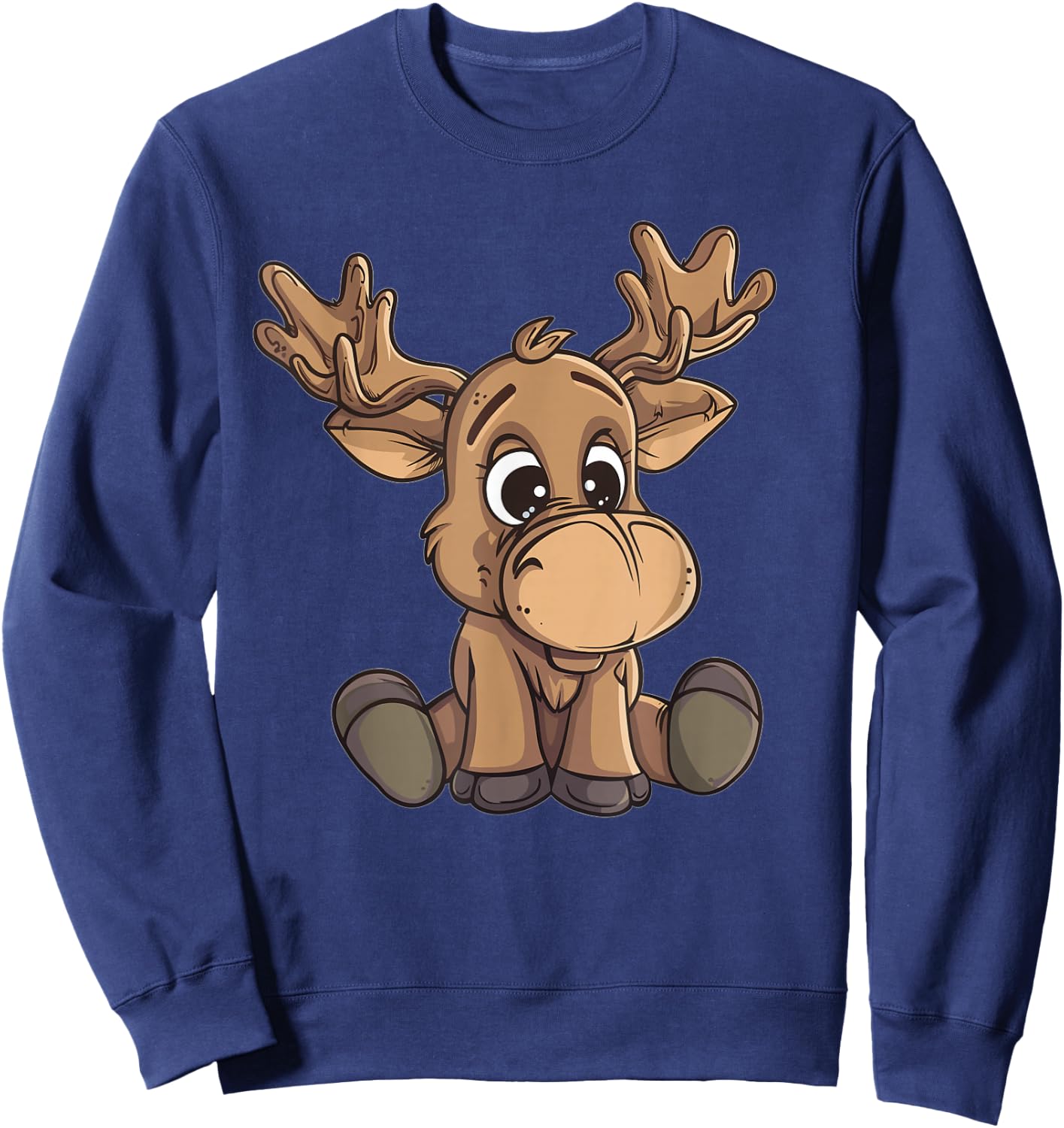 Cute Moose I Cartoon Moose Sweatshirt - Sweatshirt | Navy