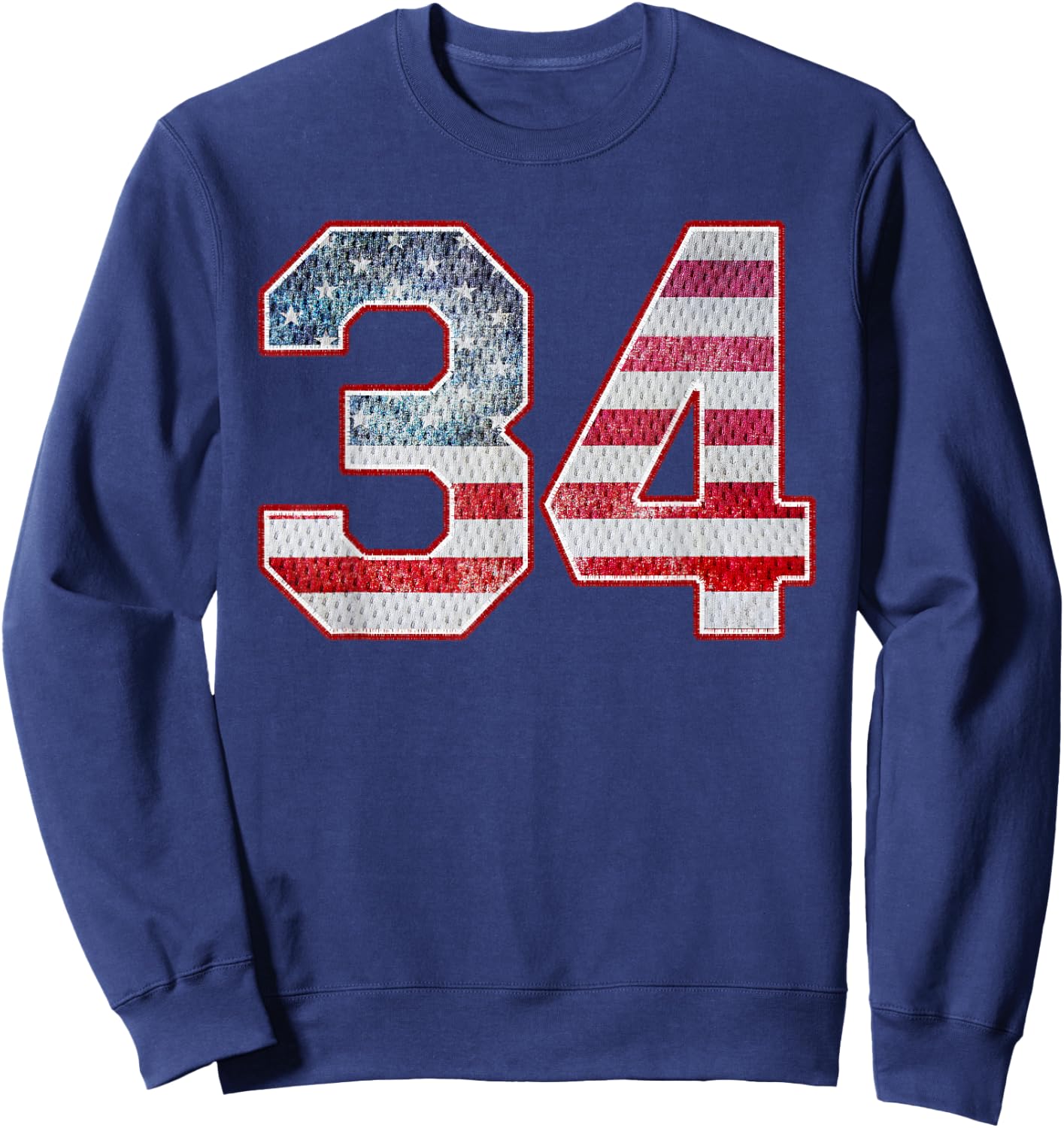 Jersey Player Number 34 Personalized Sports American Flag Sweatshirt - Sweatshirt | Navy