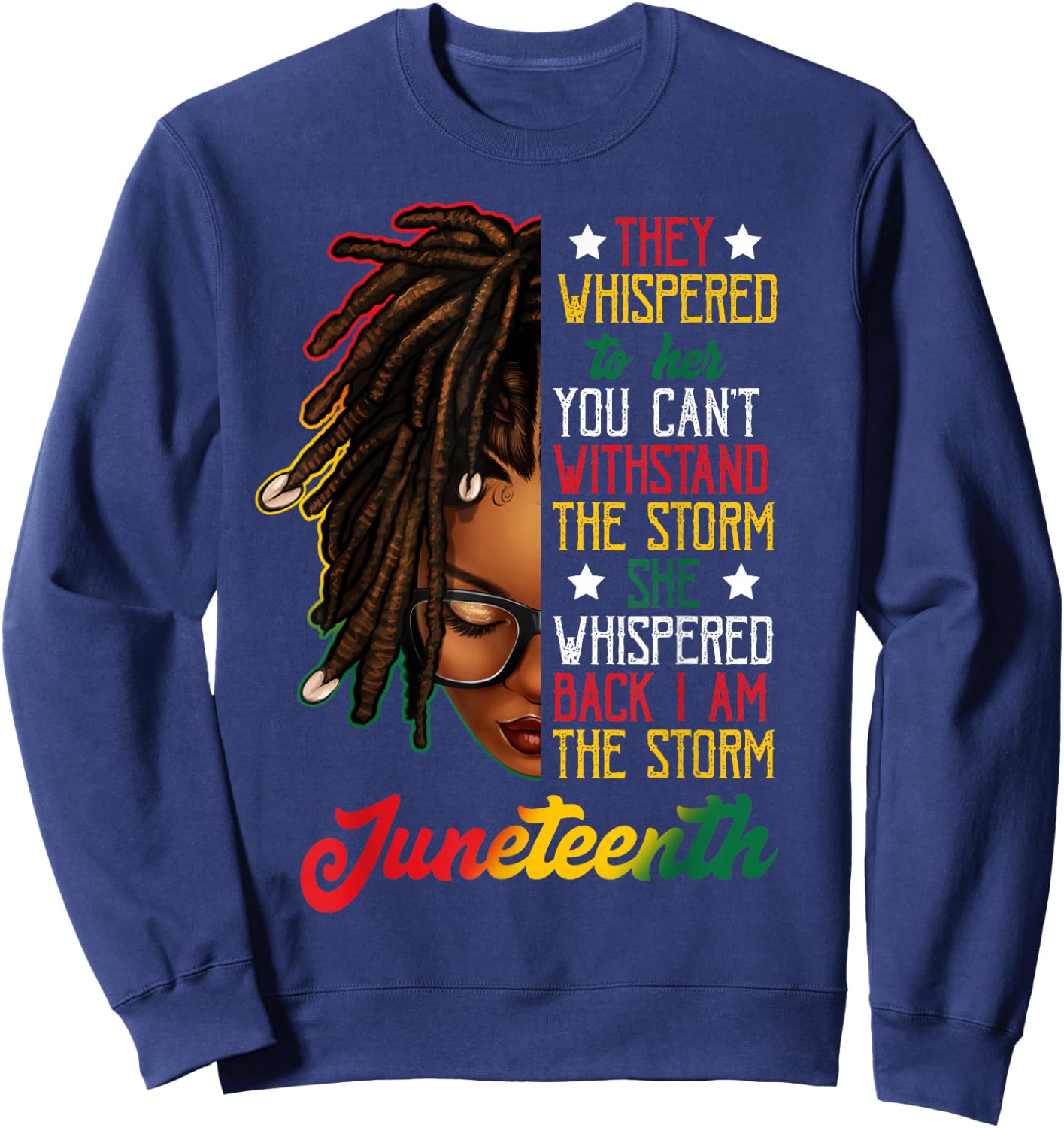 Juneteenth Black Women Dreadlocks Loc'd Hair Messy Bun Sweatshirt - Sweatshirt | Navy