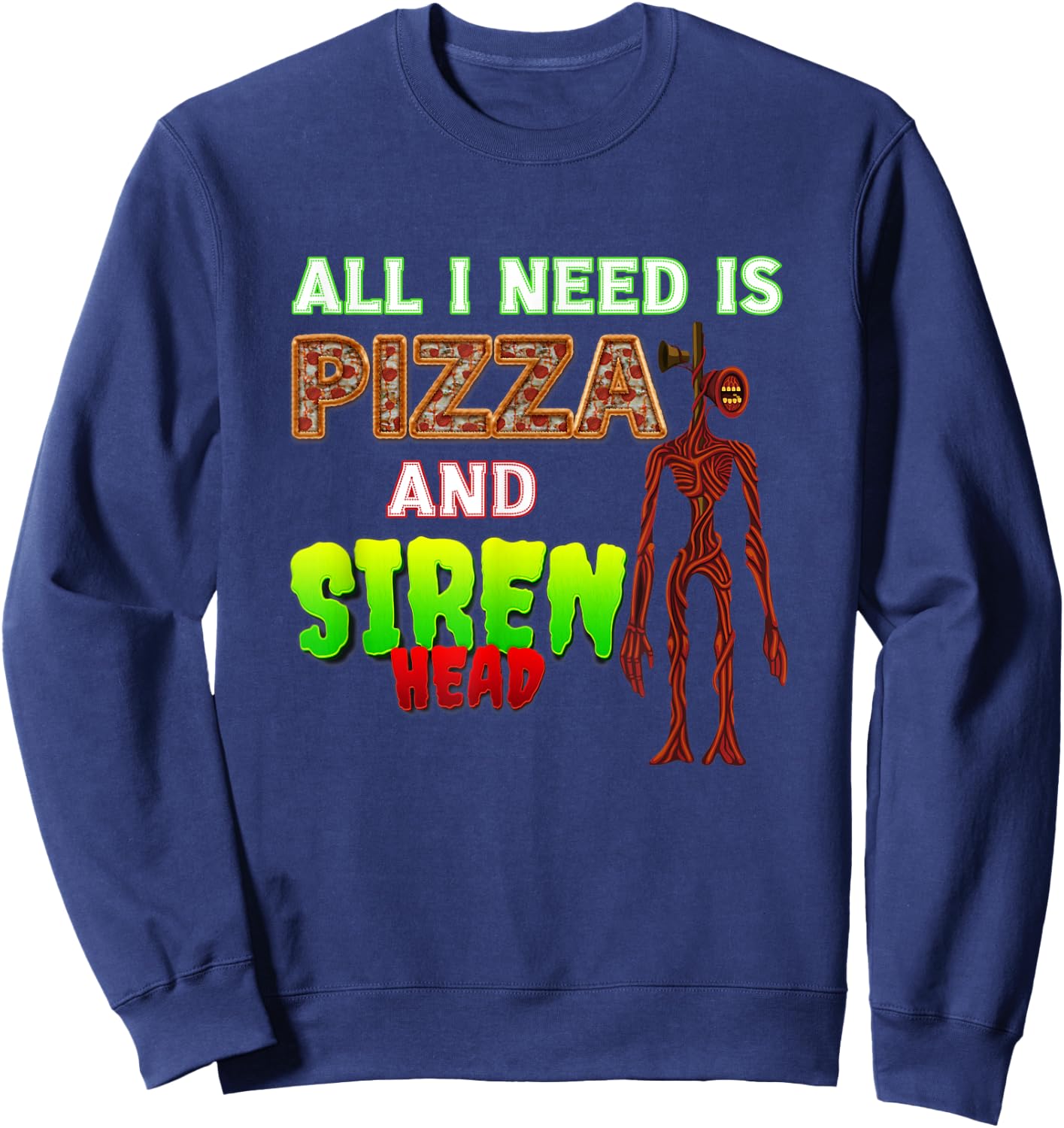 Scary Love Siren Head and Pizza Sweatshirt - Sweatshirt | Navy