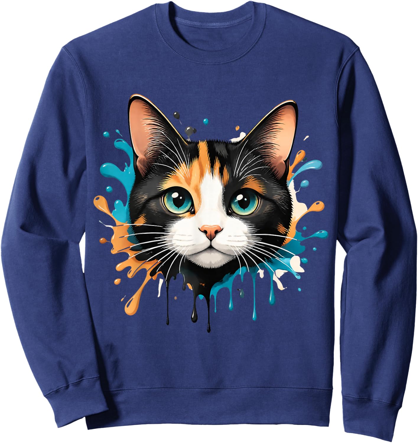 Motif Visage de Chat Splash Drip Pet Lover Kitten Parent Style Mignon Sweatshirt - Sweatshirt | Navy