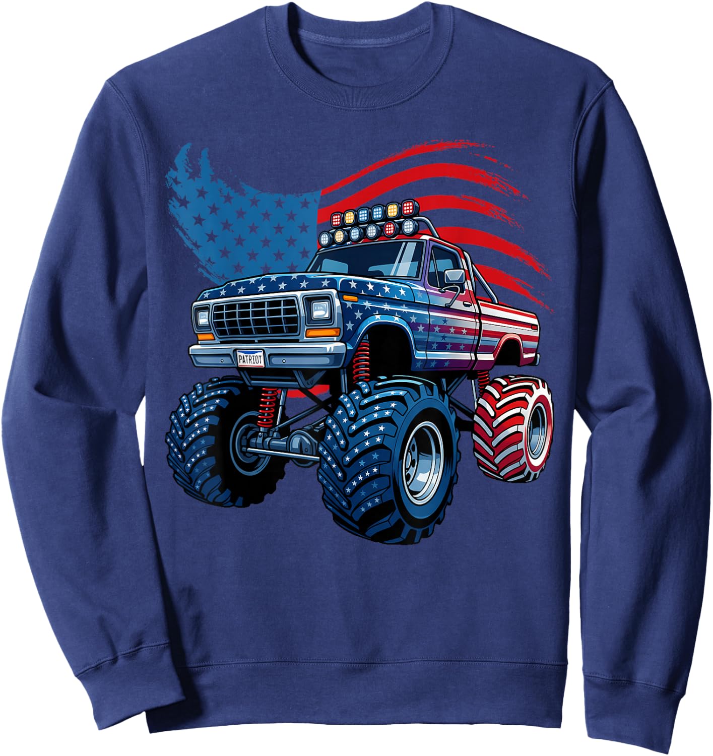 4th of July Monster Truck American Flag Boys Kids Toddler Sweatshirt - Sweatshirt | Navy