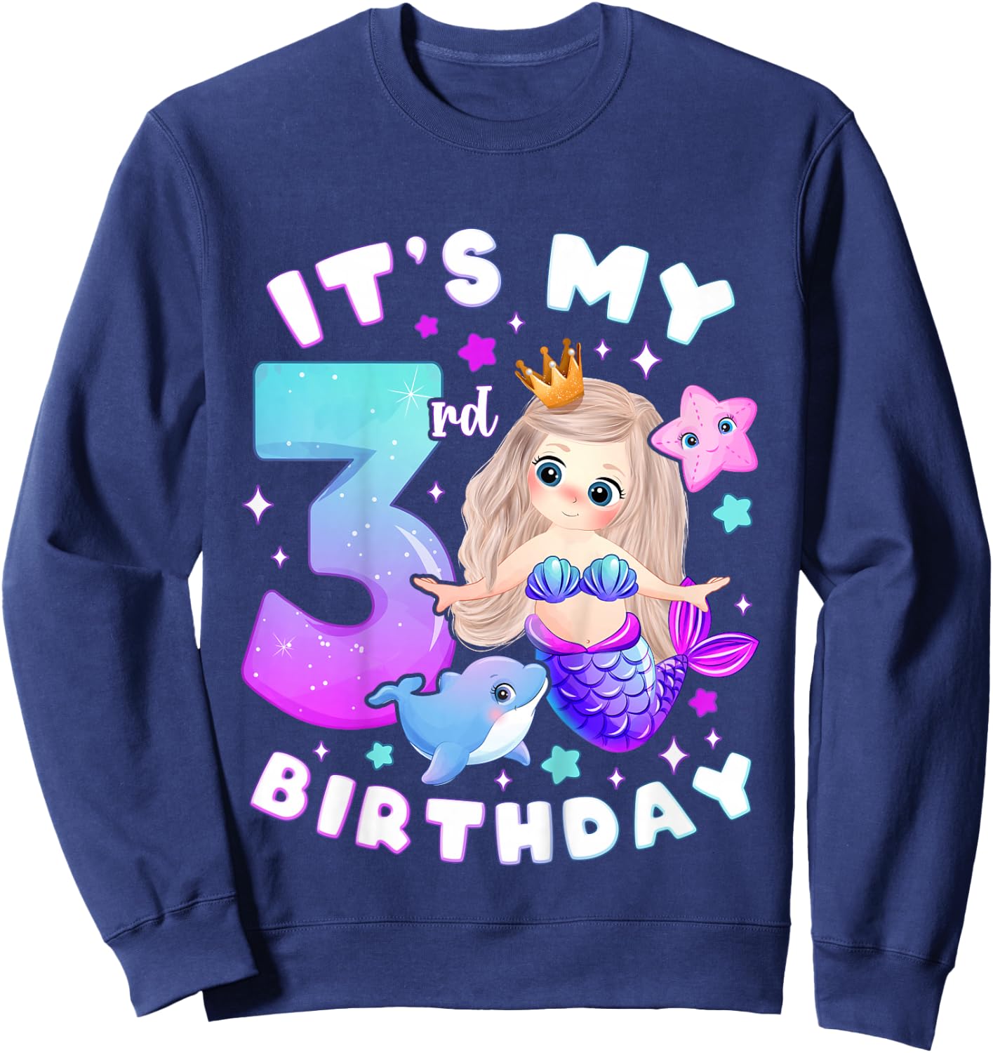 3rd Birthday Girl 3 Years Mermaid Number 3 Sweatshirt - Sweatshirt | Navy