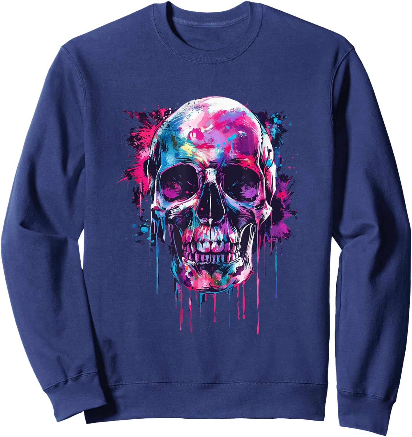 Skeleton Skull Biker Rocker Skull Punk Rock Sweatshirt - Sweatshirt | Navy