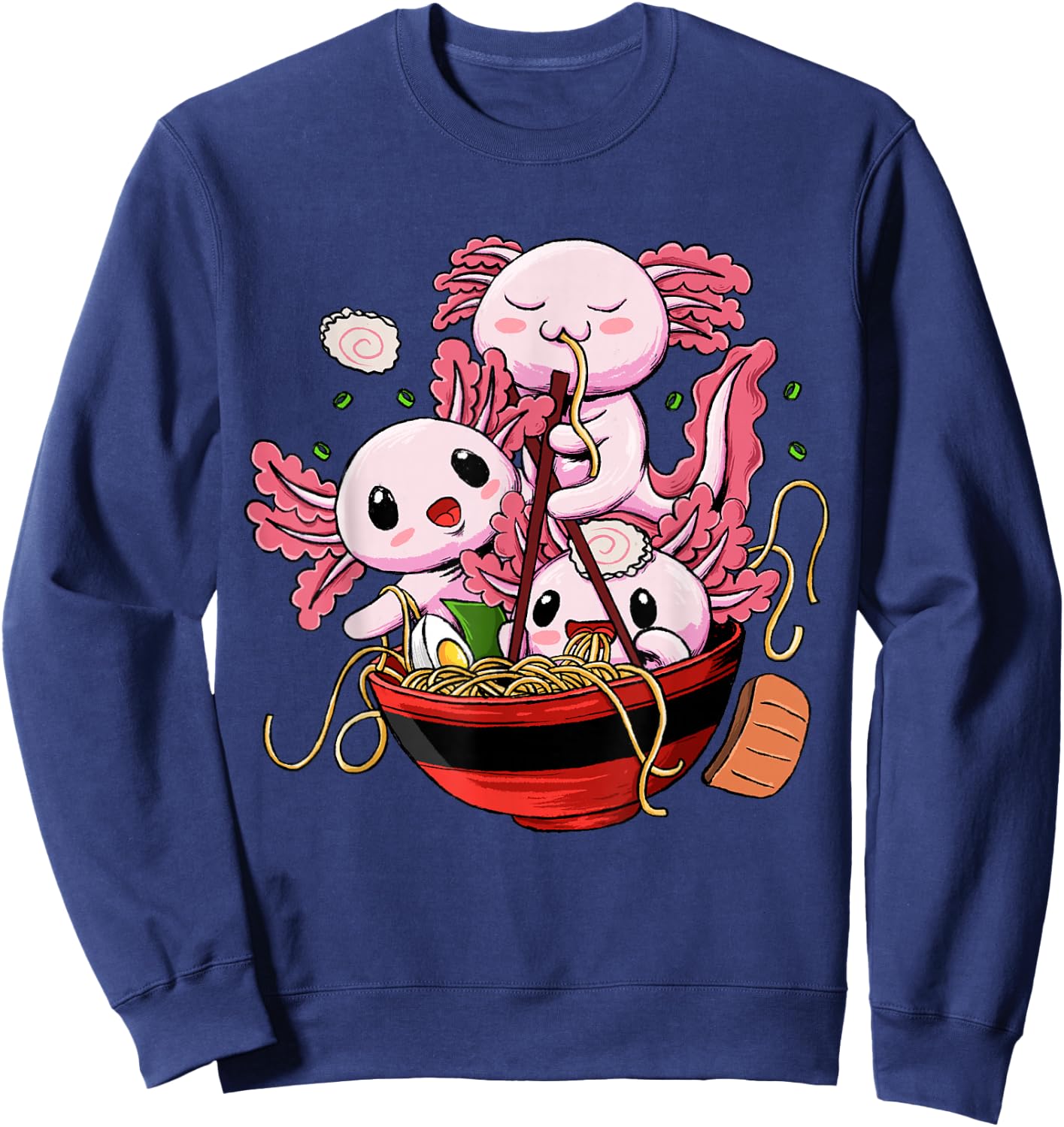 Axolotl Ramen Shirt - Kawaii Anime Axolotl Eating Ramen Sweatshirt - Sweatshirt | Navy