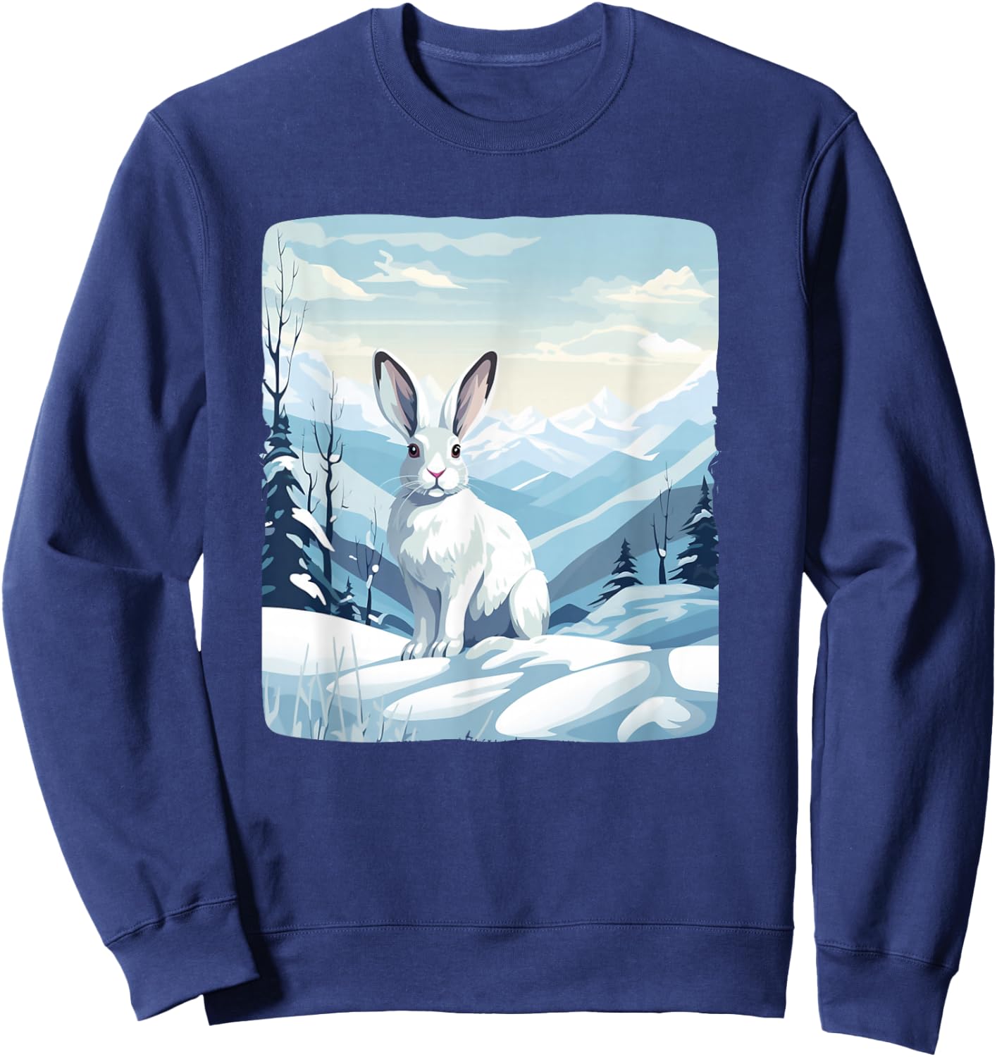 Cool Snow Mountains with Rabbit Animals for Snowshoe Rabbits Sweatshirt - Sweatshirt | Navy