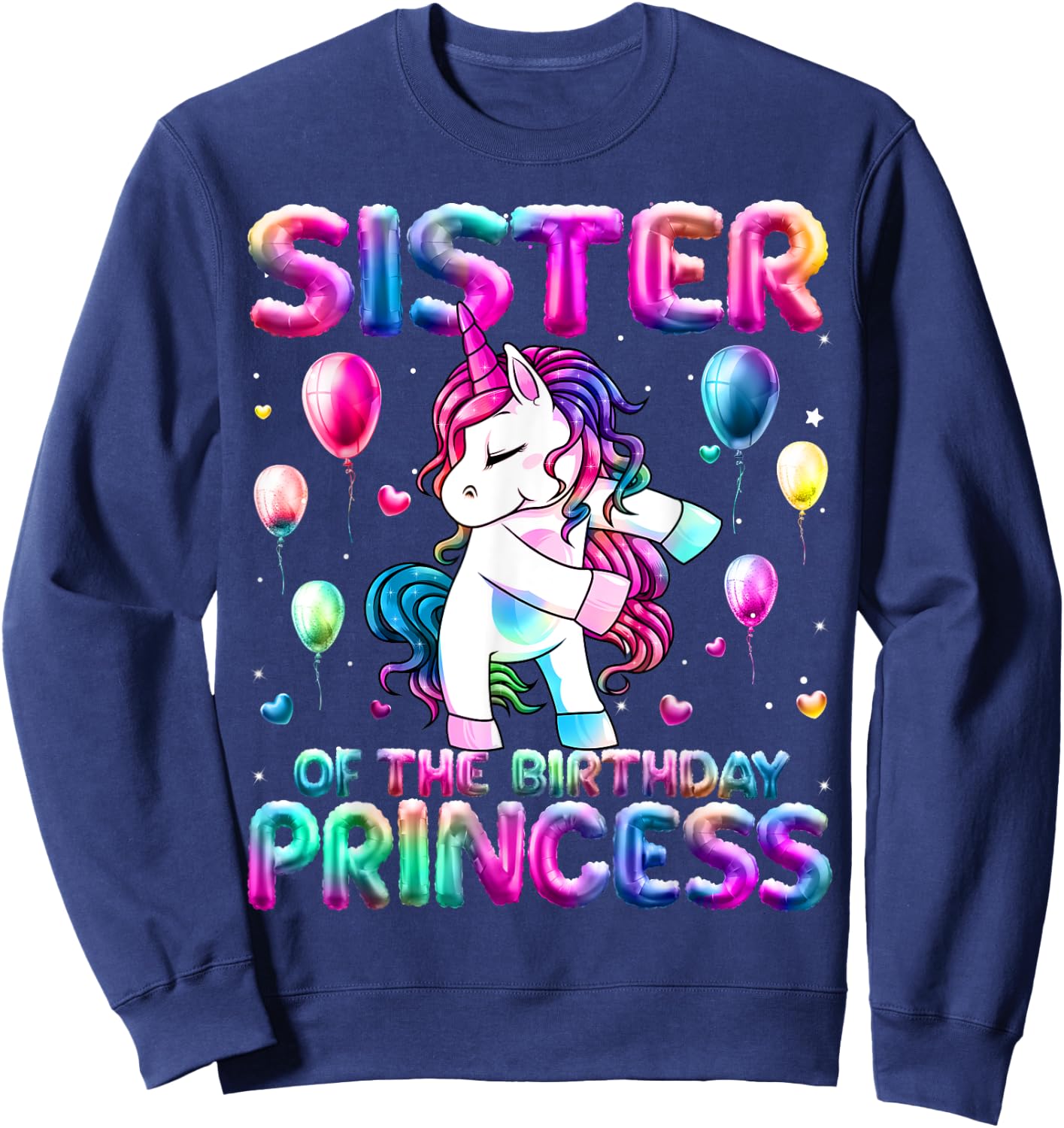 Sister of the Birthday Princess Girl Flossing Unicorn Sister Sweatshirt - Sweatshirt | Navy