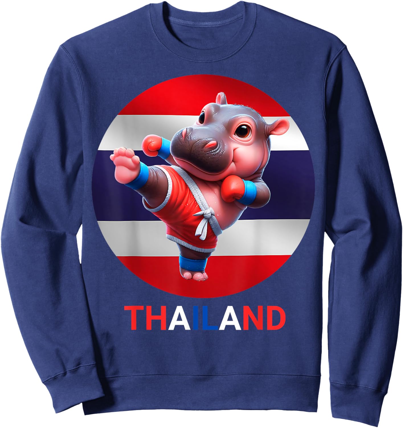 Moodeng: Muay Thai Hippo, Hippo Lover, Funny Moodeng Sweatshirt - Sweatshirt | Navy