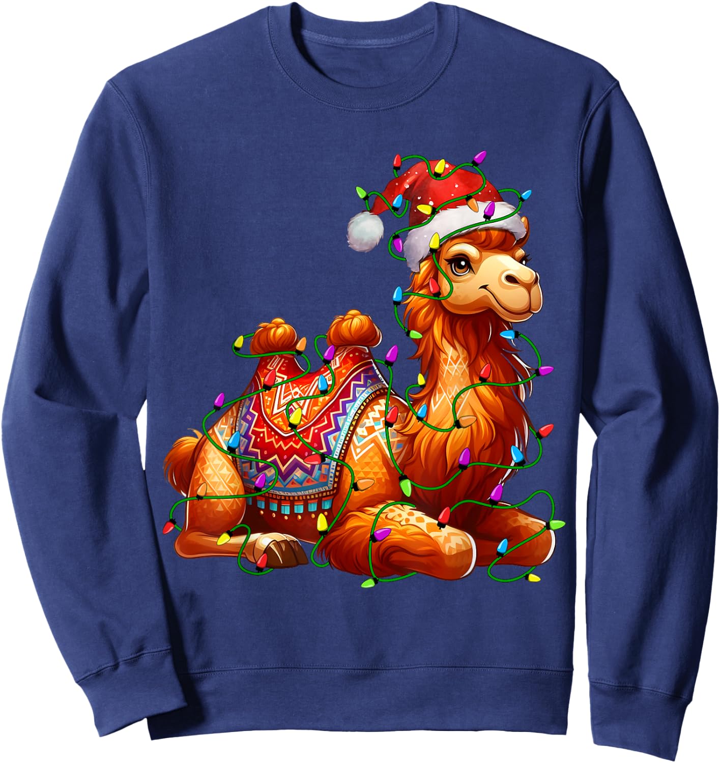 Camel Santa Christmas Tree Lighting Xmas Funny Sweatshirt - Sweatshirt | Navy