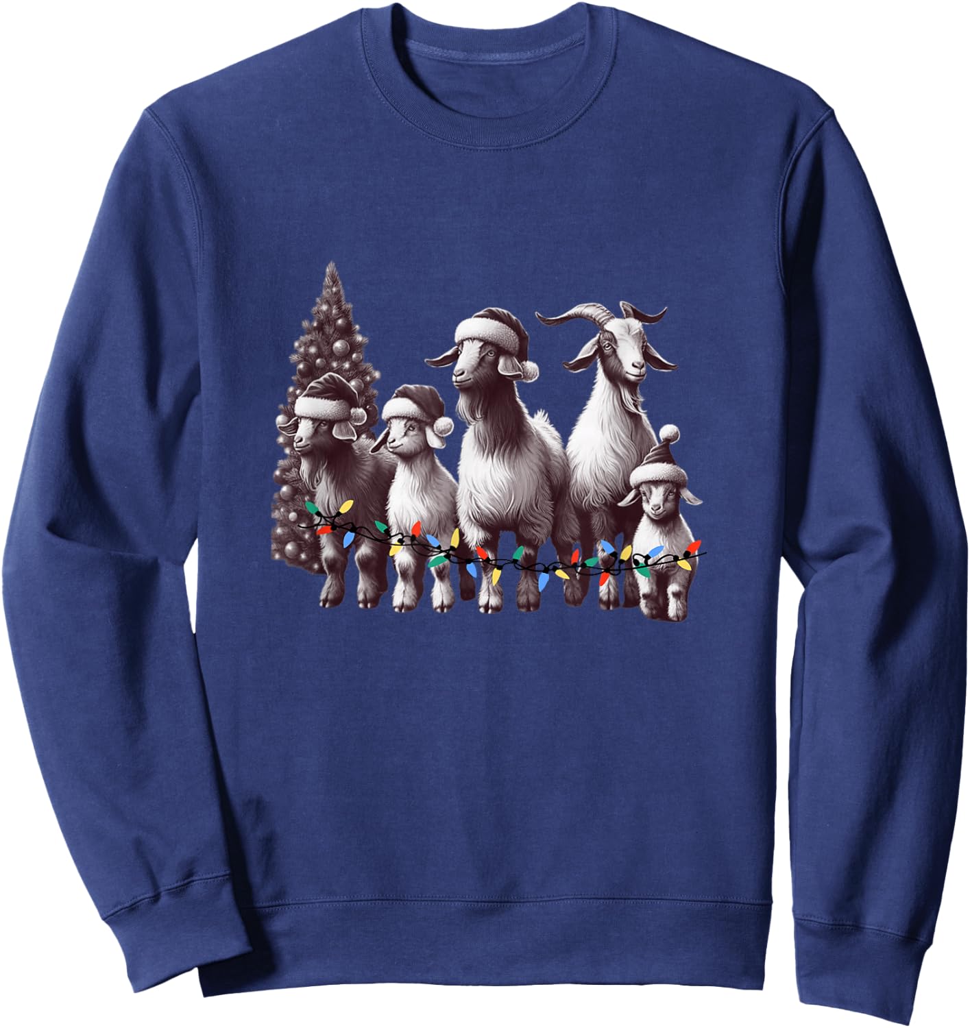Christmas Goat with Santa Hat Goats Christmas Farmer Sweatshirt - Sweatshirt | Navy