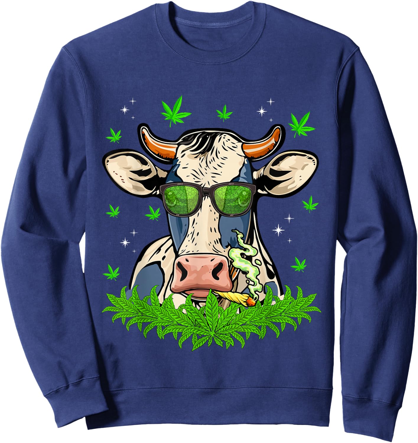 Funny Cow Smoking Weed Sunflower Animals Farming Dad Papa Sweatshirt - Sweatshirt | Navy