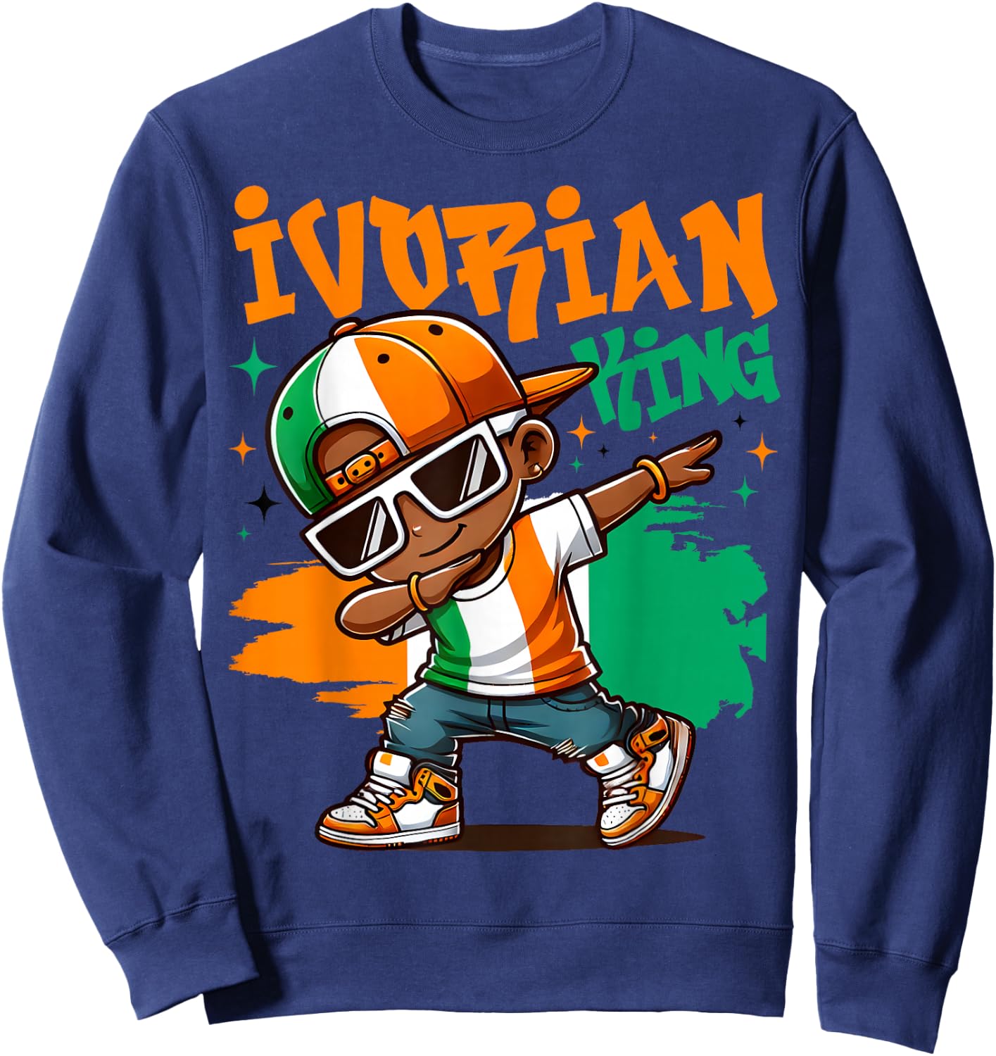 Ivory Coast Flag of King Ivorian Pride for Kids , Black, S Sweatshirt - Sweatshirt | Navy