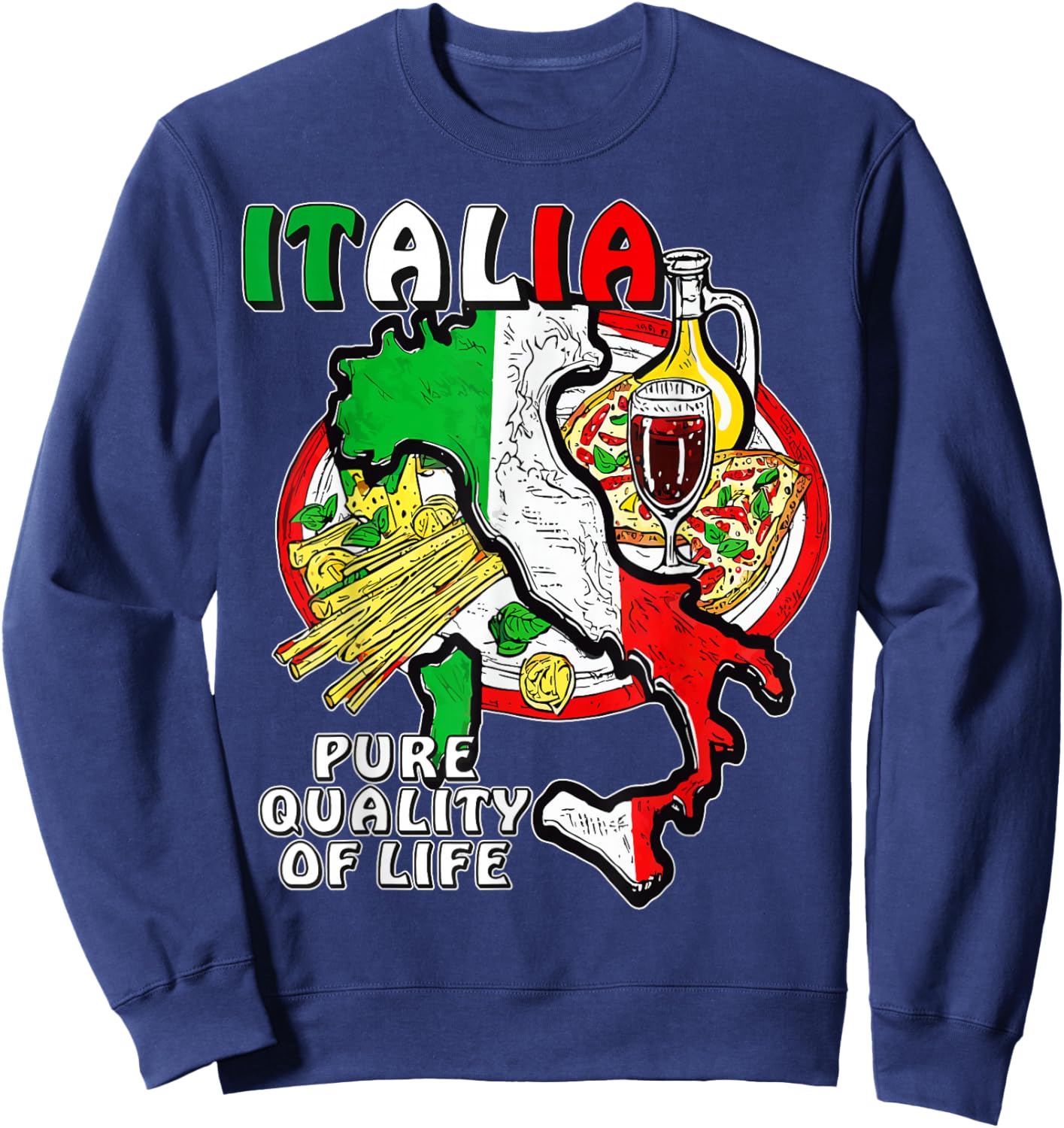 with German Text "Entdecke Italien Liebe Für Essen Kultur Geschichte Italien" [, black Sweatshirt - Sweatshirt | Navy