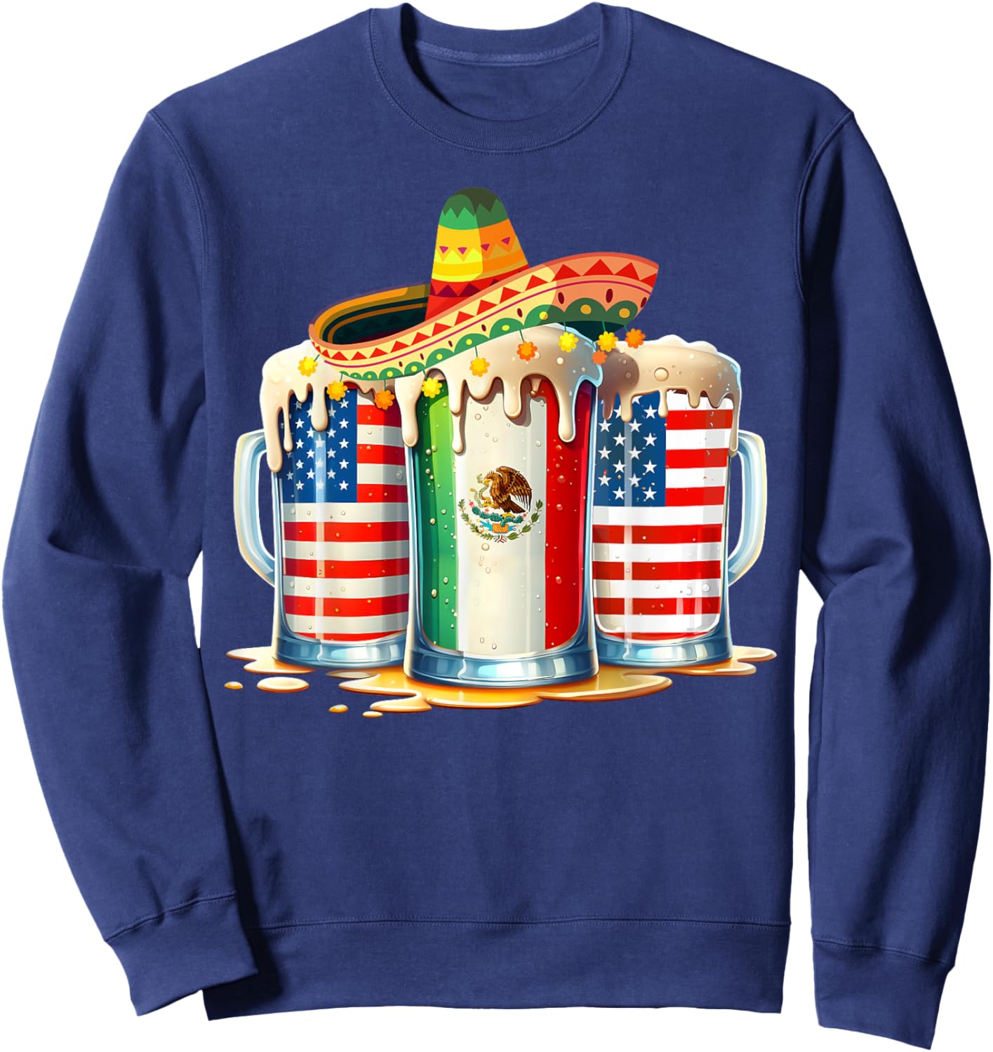 Cinco de Mayo Beer Mexican USA Flag Drinking Party Men Women Sweatshirt - Sweatshirt | Navy