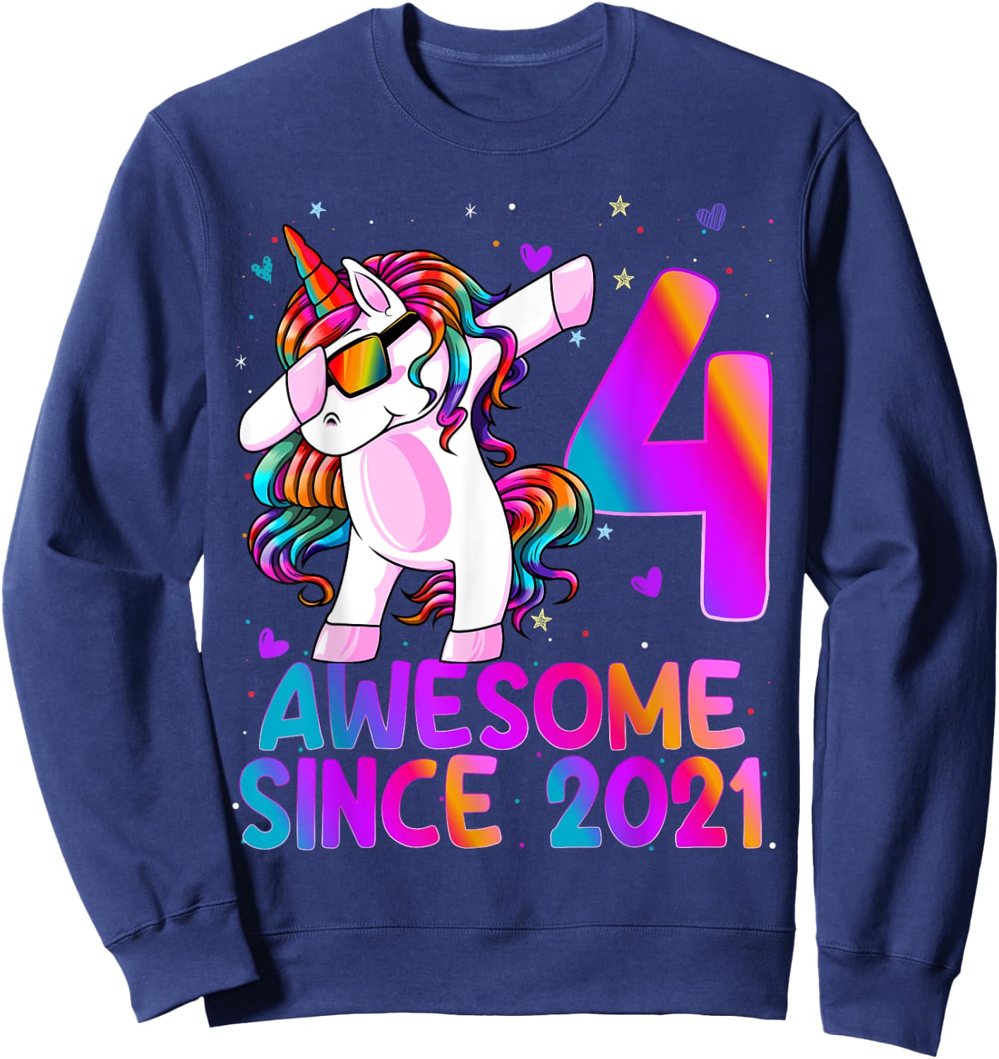 Dabbing Unicorn 4 Year Old 4th Birthday Girl Unicorn Party Sweatshirt - Sweatshirt | Navy
