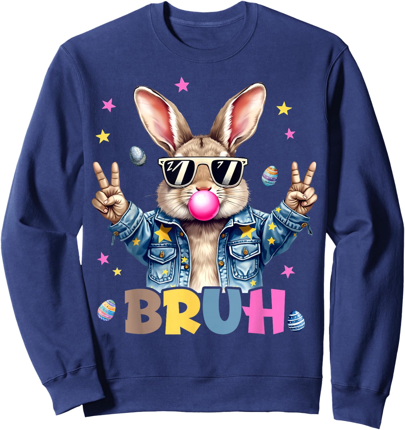 Bruh Meme Easter Day Funny Bunny Eggs Teens Boys Kids Men Sweatshirt - Sweatshirt | Navy