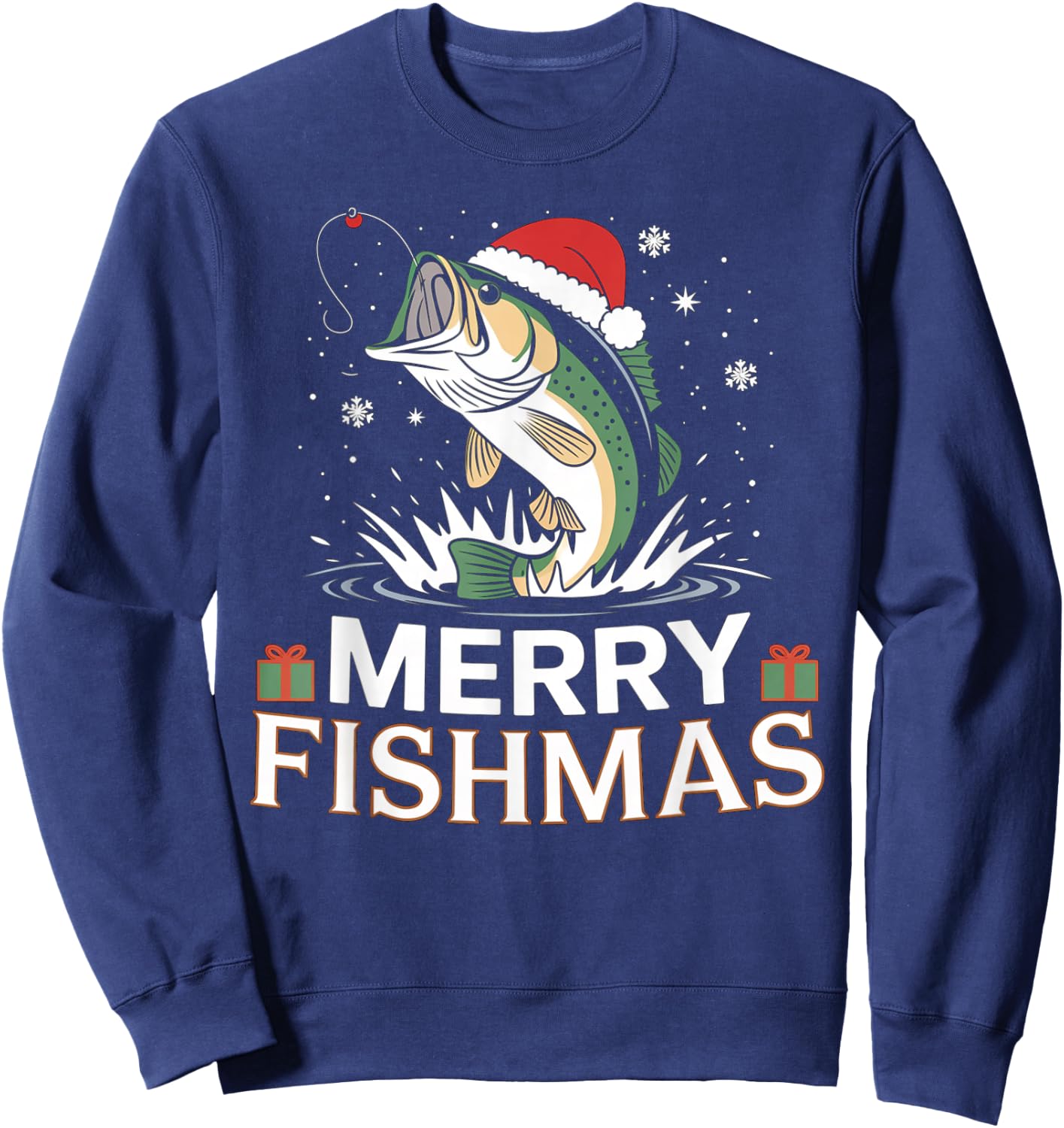 Merry Fishmas, Funny Fishing Design for Christmas , Black, S Sweatshirt - Sweatshirt | Navy