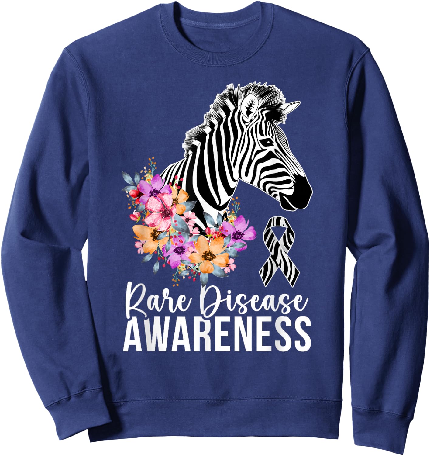 Rare Disease Awareness Zebra Rare Disease Warrior Sweatshirt - Sweatshirt | Navy