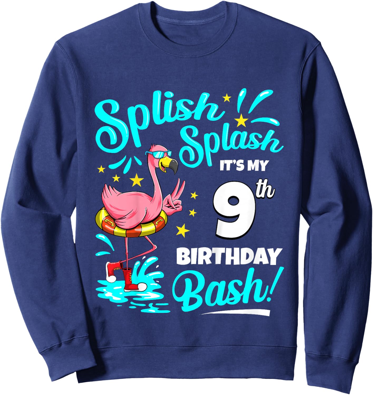 9th Birthday Flamingo 9 Years Old Pool Party Summer Sweatshirt - Sweatshirt | Navy