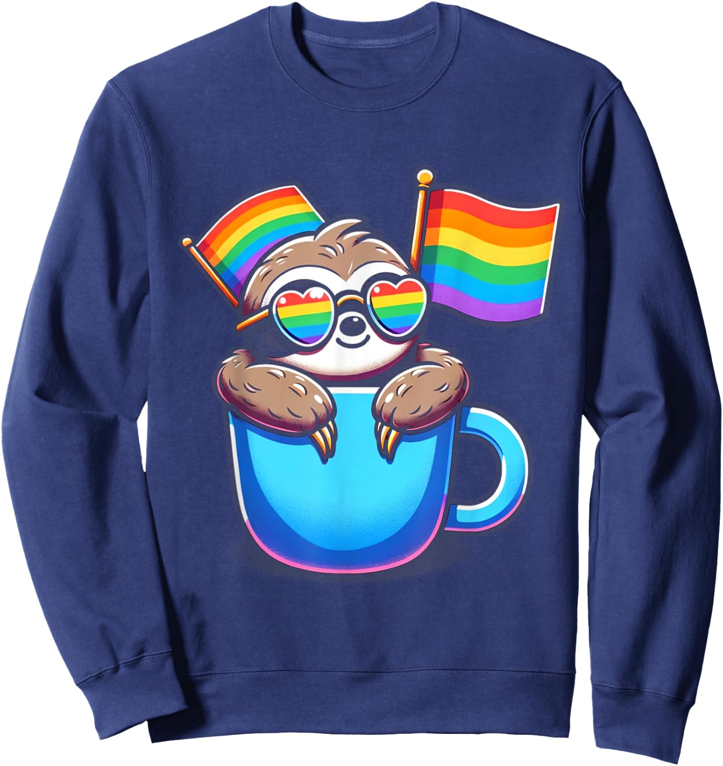 Cute Sloth with Pride Flags LGBTQ+ Support cute Animal Sweatshirt - Sweatshirt | Navy