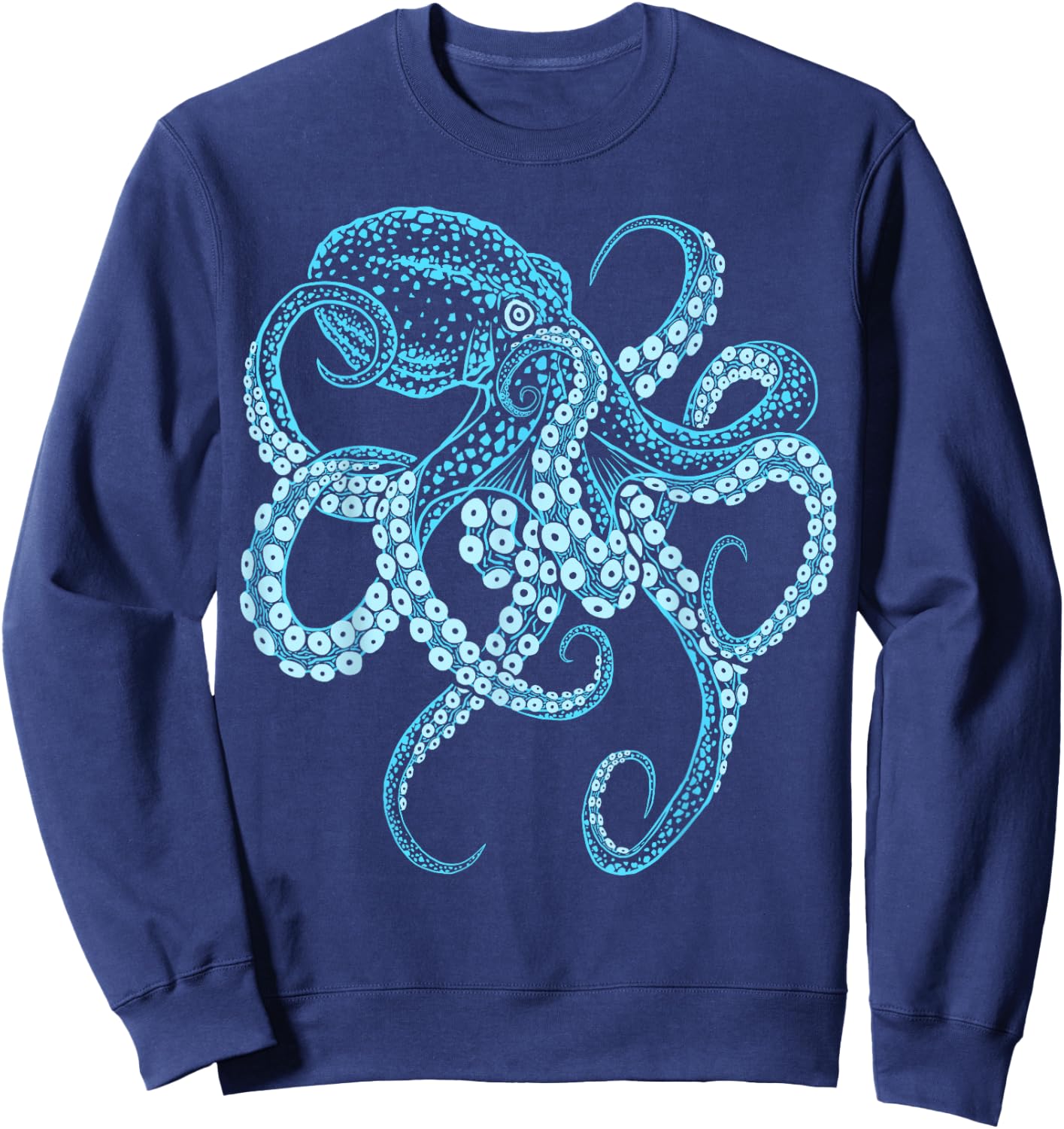 Deep Sea Blue Octopus in Combat Posture, black Sweatshirt - Sweatshirt | Navy