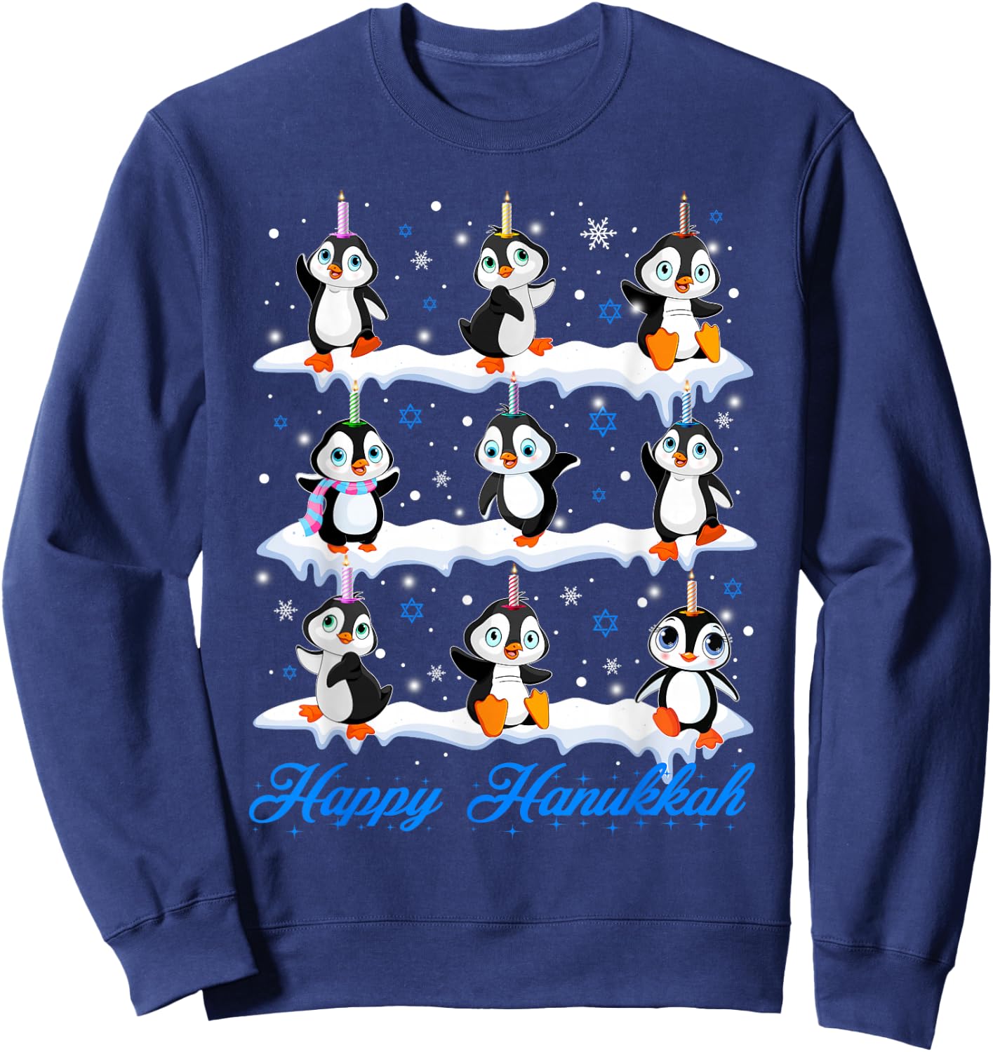 Happy Hanukkah Penguin Chanukkah Jewish Holiday Pajama Sweatshirt - Sweatshirt | Navy