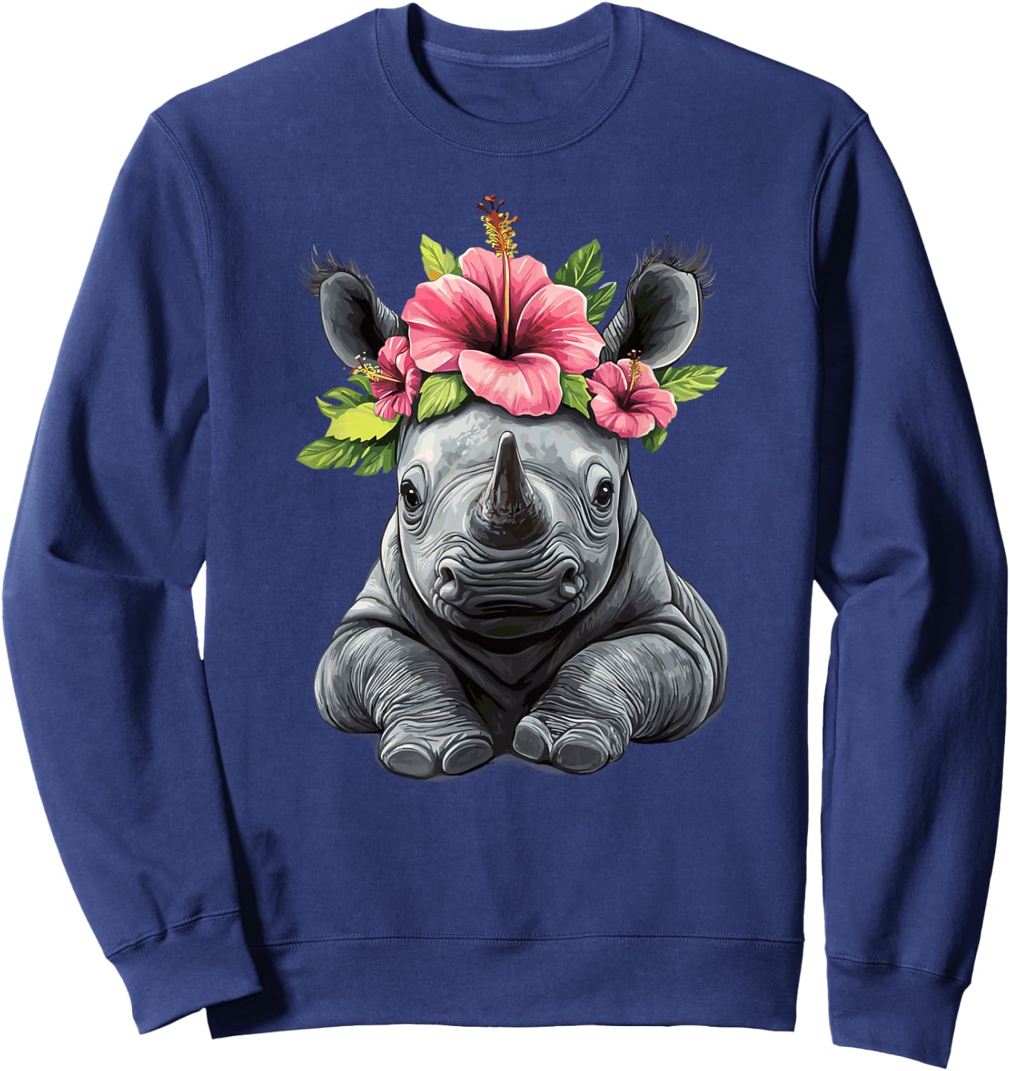 Adorable Baby Rhino With Flower Crown Sweatshirt - Sweatshirt | Navy
