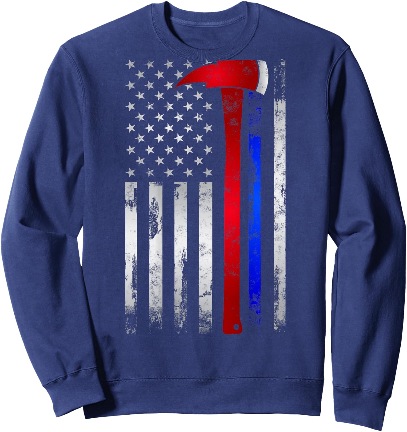 Thin Red Blue line American Flag Axe Gift Firefighter Police Sweatshirt - Sweatshirt | Navy