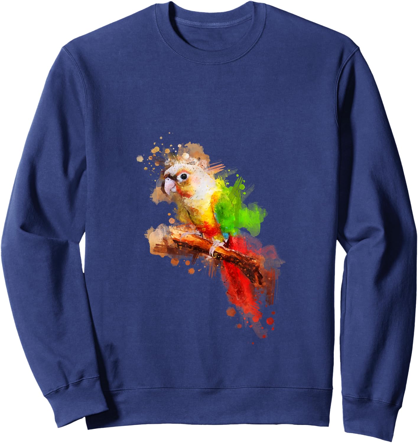 Watercolor Pineapple Green Cheek Conure parrot Sweatshirt - Sweatshirt | Navy